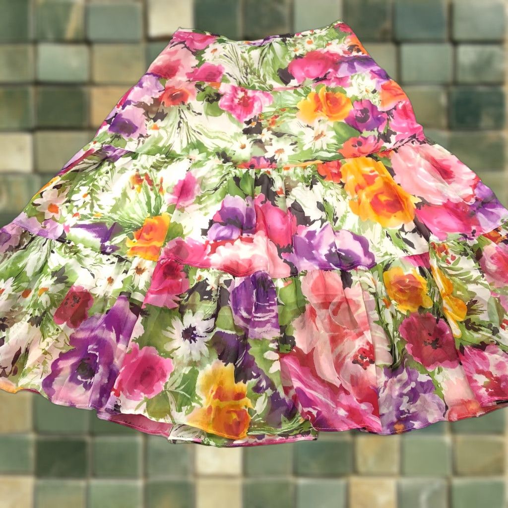 Jones New York Jones New York Collection Skirt 4 100% Silk Floral Midi Mint Multicolor Mini Style Womens Size 27" / US 4 / IT 40 - 1 Thumbnail