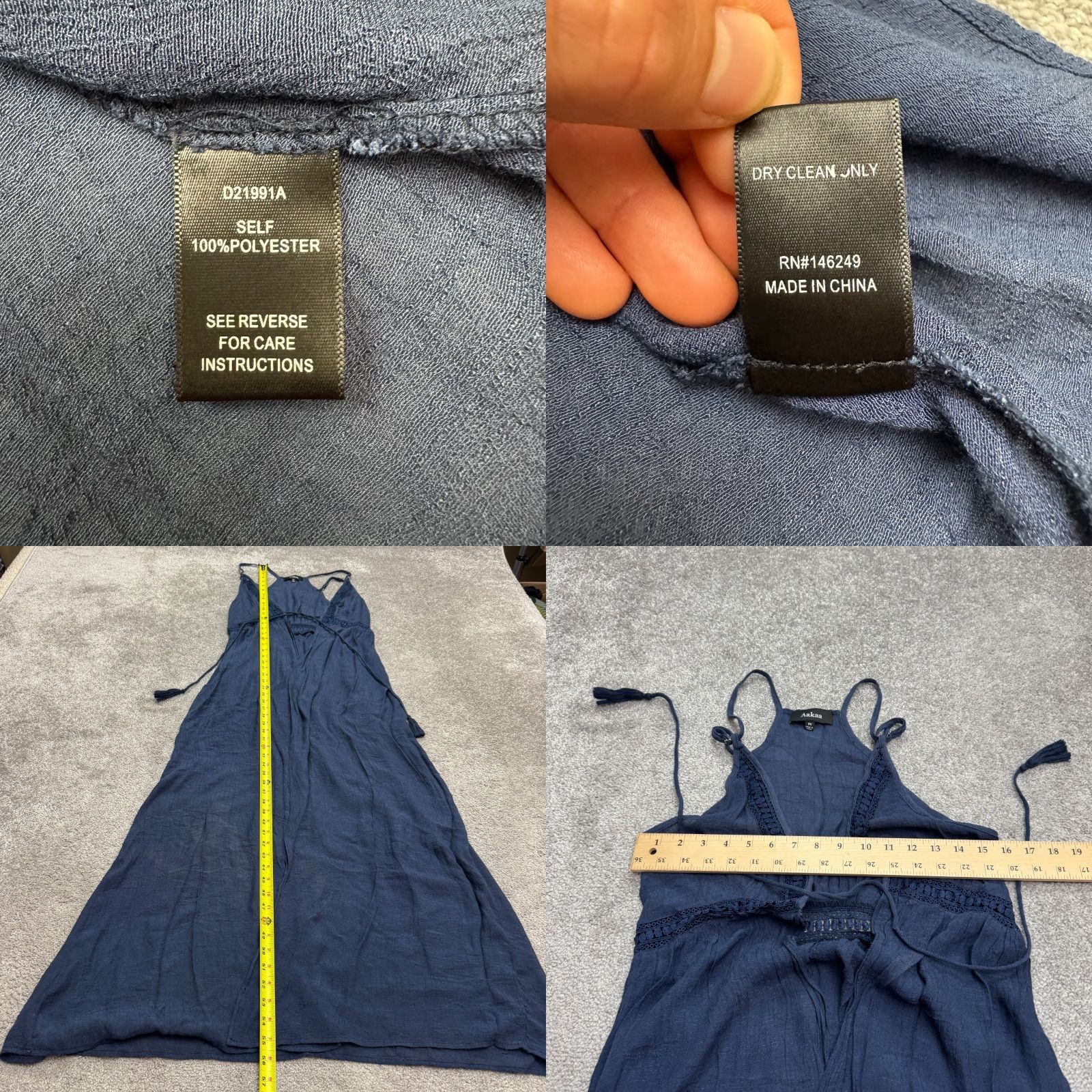 Vintage Aakaa Maxi Dress Women's Medium Navy Blue V-Neck Halter Tasseled Casual Beach Boho Summer Size M / US 6-8 / IT 42-44 - 8 Thumbnail