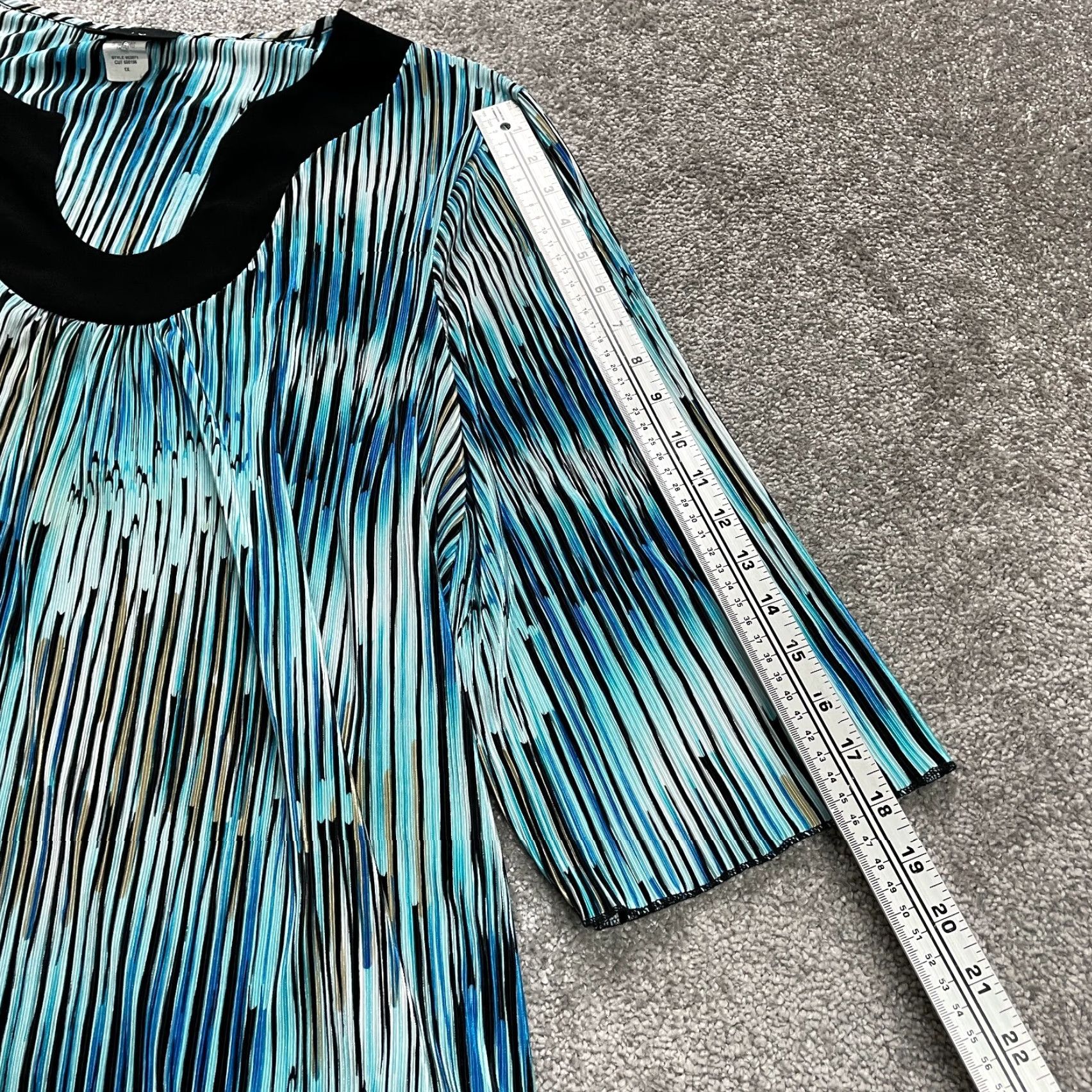 Vintage Maggie Barnes Blouse Tunic Shirt Womens XL Blue Striped Short Sleeve Scoop Neck Casual Designer Classic Size XL / US 12-14 / IT 48-50 - 6 Thumbnail