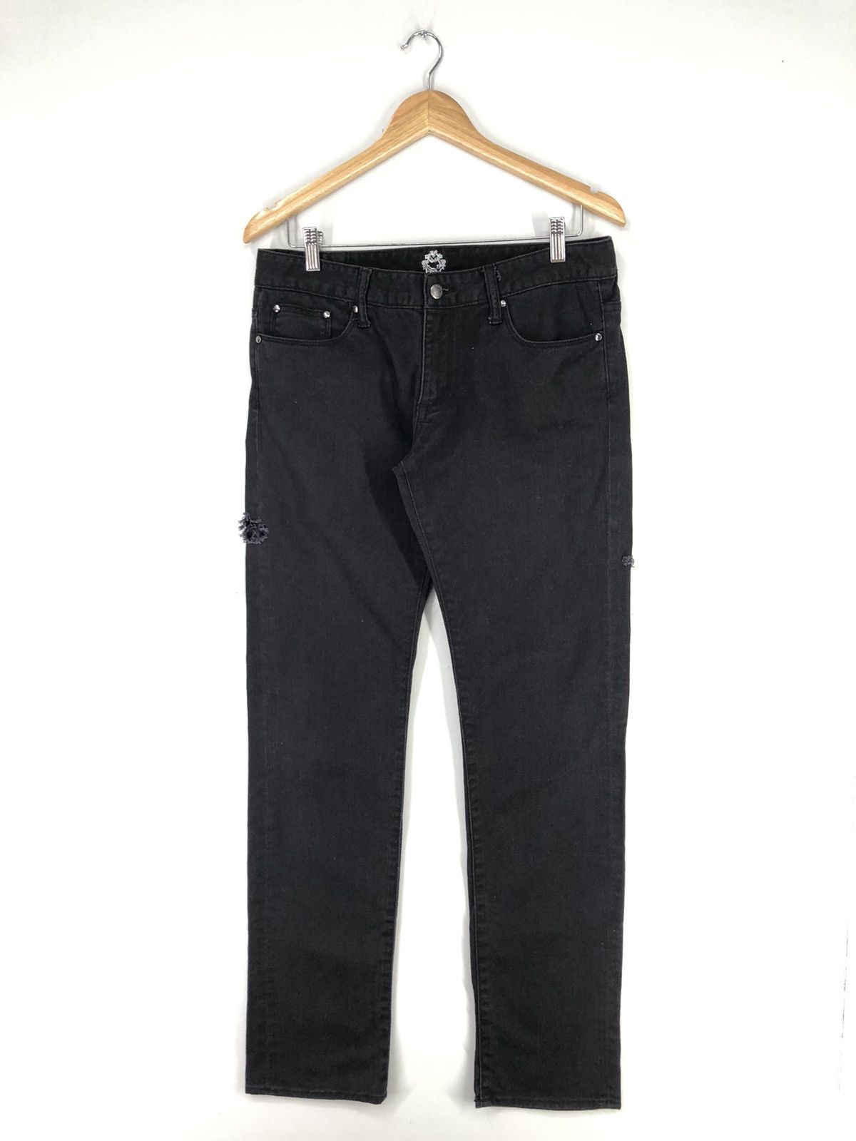 image of Avant Garde x Distressed Denim Root Three Distressed Black Jeans, Men's (Size 31)