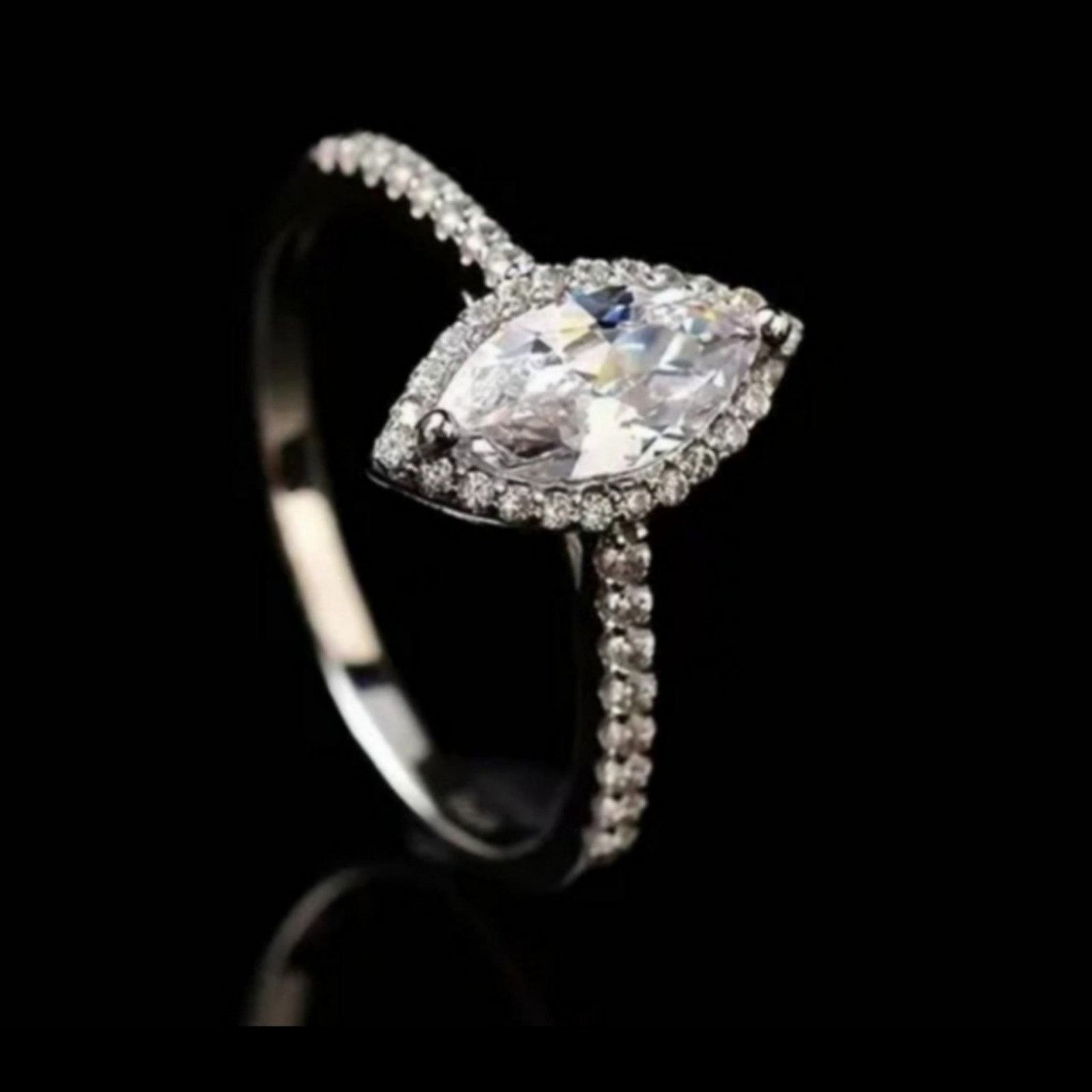 Other Moissanite Ring Marquise Cut Halo Pave Silver 7 NWT Size ONE SIZE - 11 Thumbnail