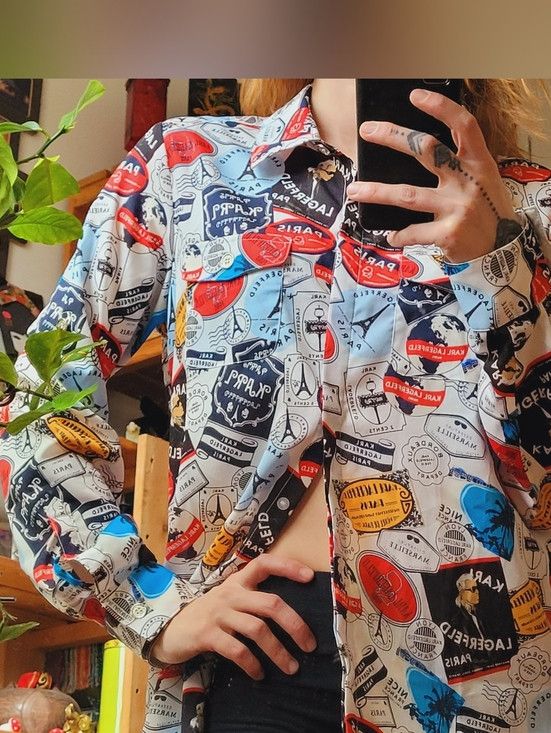 Karl Lagerfeld Karl Lagerfeld Allover Print Button Down Shirt Blouse - M Size M / US 6-8 / IT 42-44 - 3 Thumbnail