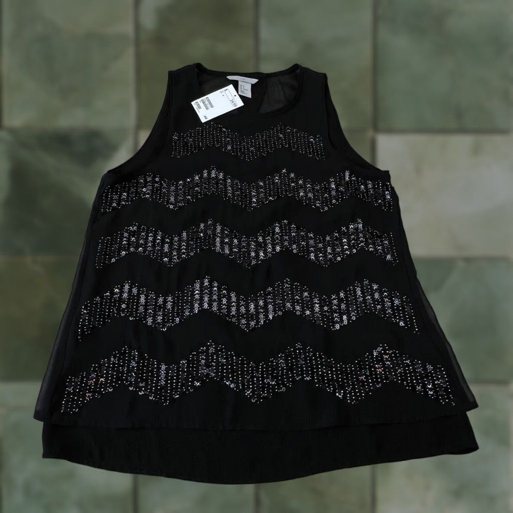 H&M H&M Womens Black Sequin Sleeveless Blouse Top 8 Regular Size M / US 6-8 / IT 42-44 - 1 Thumbnail