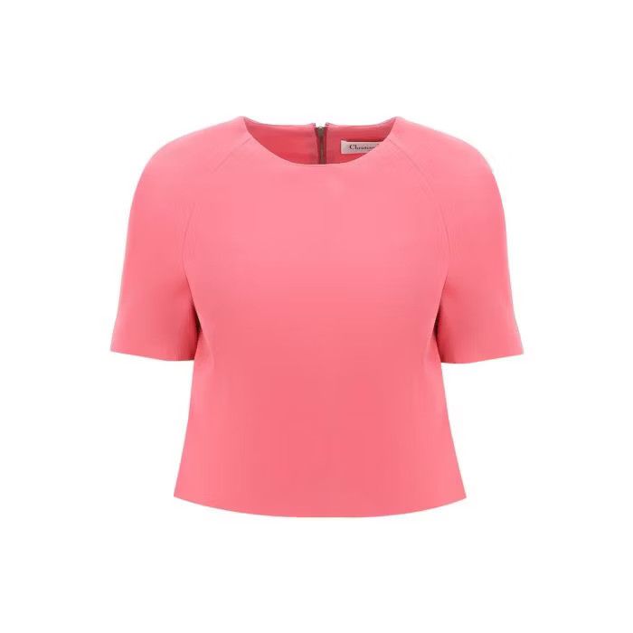 Image of Dior O1S22I1N0524 Wool Silk Cropped Top In Pink, Women's (Size XS)