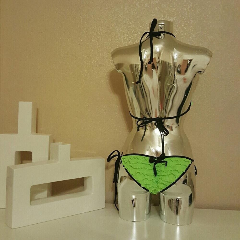 Designer Green Black Ruffled LMG Bikini Set Size ONE SIZE - 5 Thumbnail