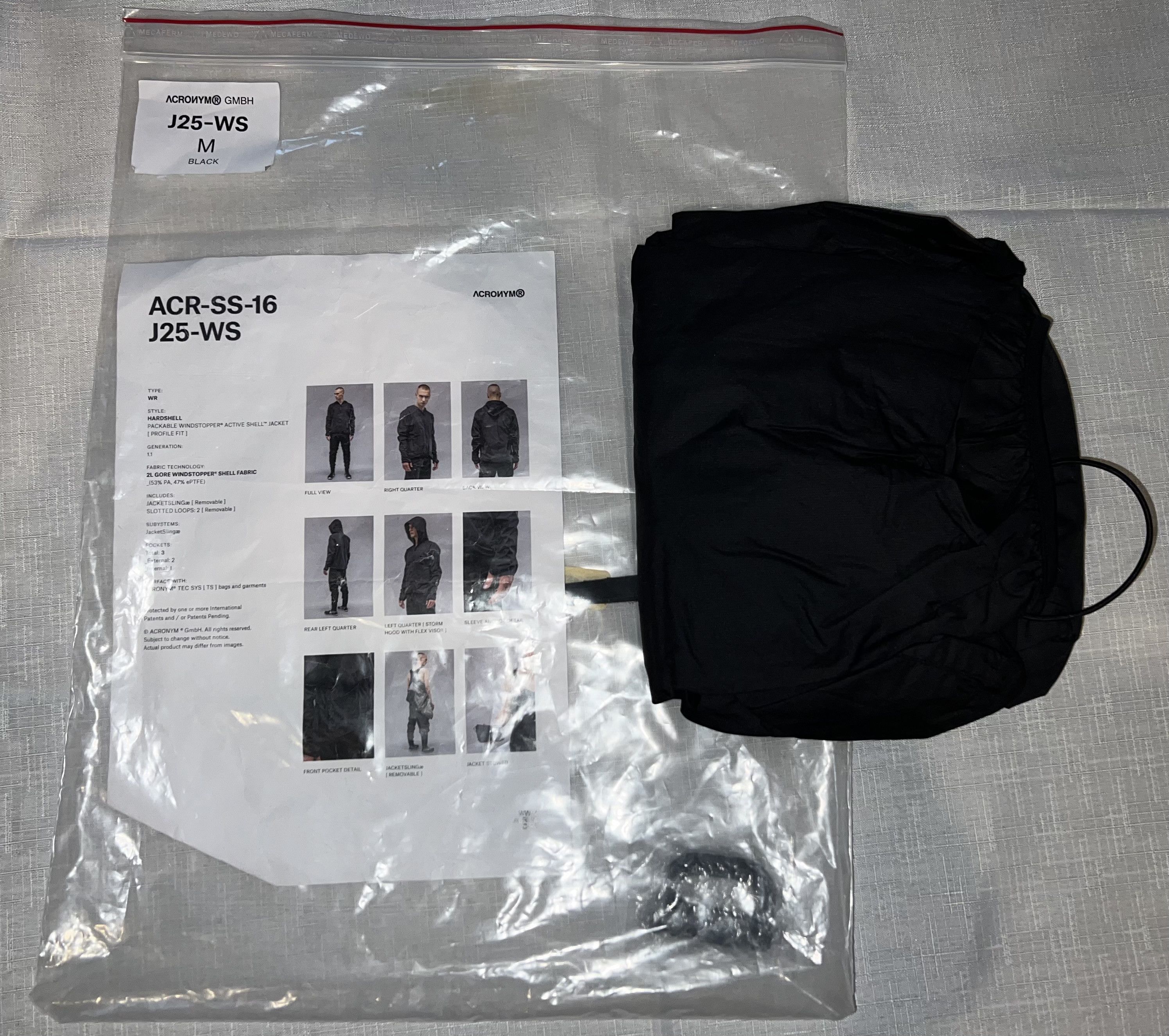 Acronym J25-WS Packable Windbreaker Jacket Black M Medium