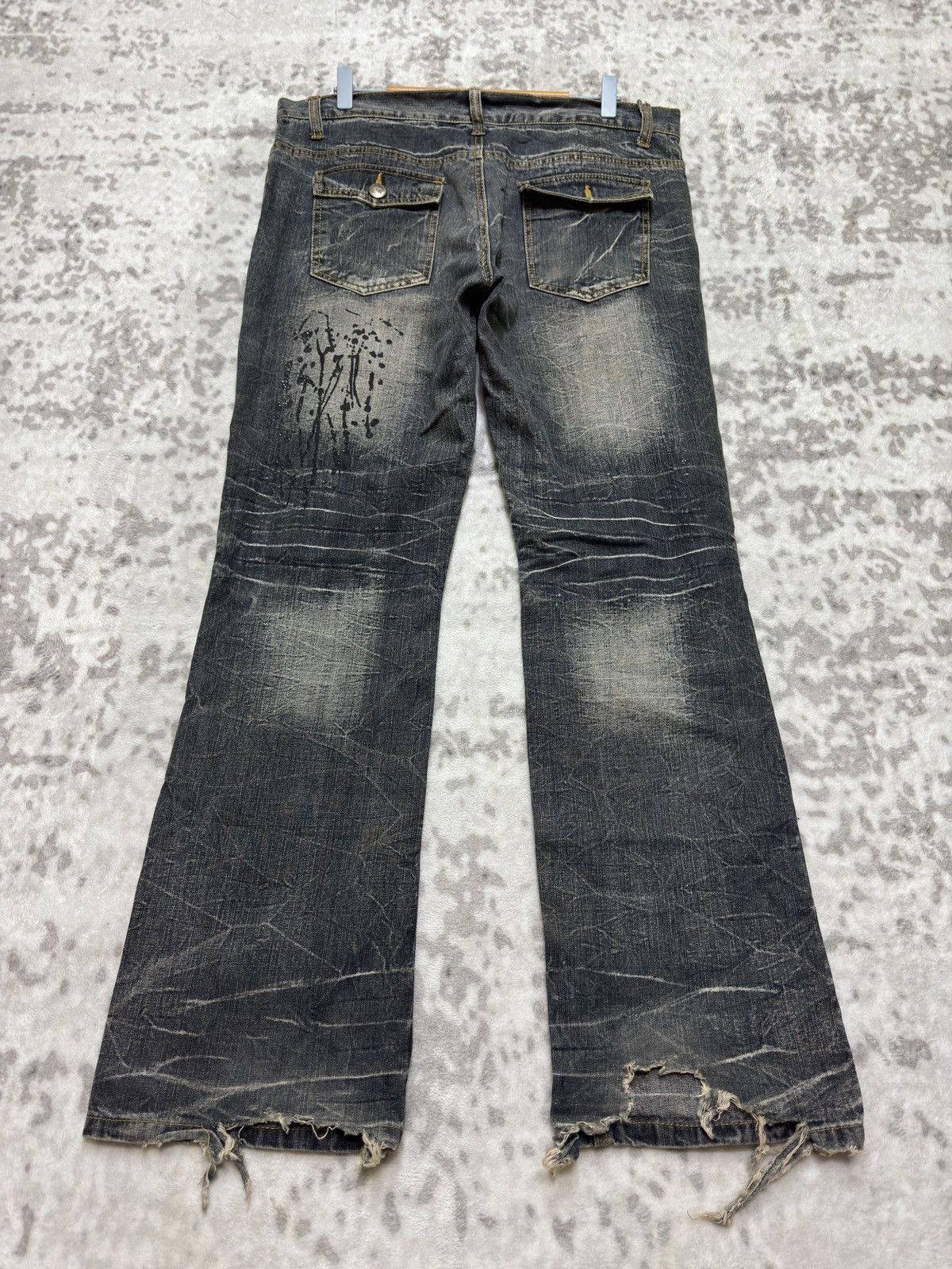 Japanese Brand Vintage Lowbox Flare Acid Wash Paint Splash Distressed Jeans Size US 35 - 2 Thumbnail