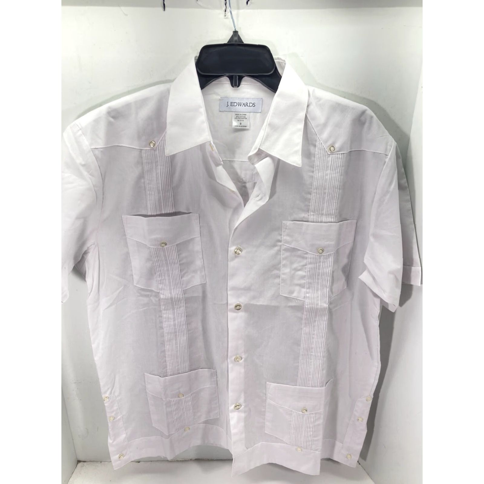 Vintage J Edwards Guayabera Cabana Wedding Shirt Men Small White Button Short Sleeve Mens Shirts Size US S / EU 44-46 / 1 - 2 Thumbnail