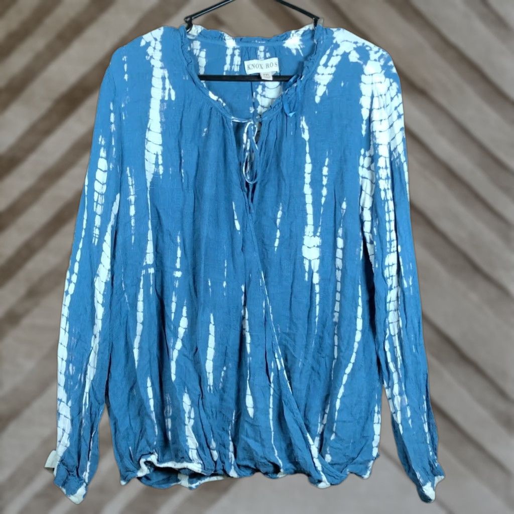 Vintage VINTAGE Knox Rose Blouse Womens Blue White V-Neck Long Sleeve 2XL Boho Casual Bohemian Normcore Peasant Tasseled N/A Size XXL / US 16-18 / IT 52-54 - 1 Thumbnail