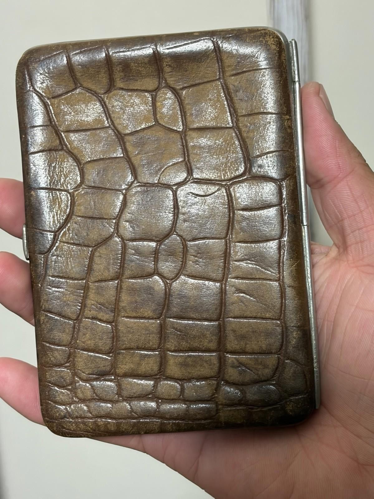 Vintage Croc Print Leather Wallet Cigarette Case W 925 Sterling Tips Size ONE SIZE - 8 Thumbnail