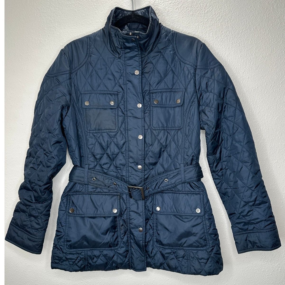 Banana Republic Banana Republic Navy Diamond Quilt Belted Mock Neck Jacket L Size L / US 10 / IT 46 - 2 Thumbnail