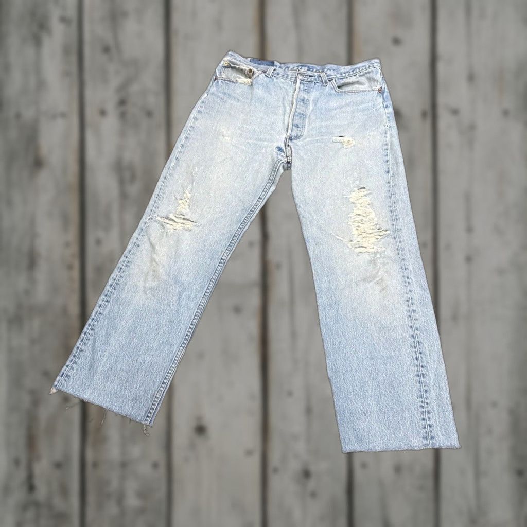 VINTAGE Levi's 501 Distressed Straight Leg Jeans Mens Blue Size 33x28