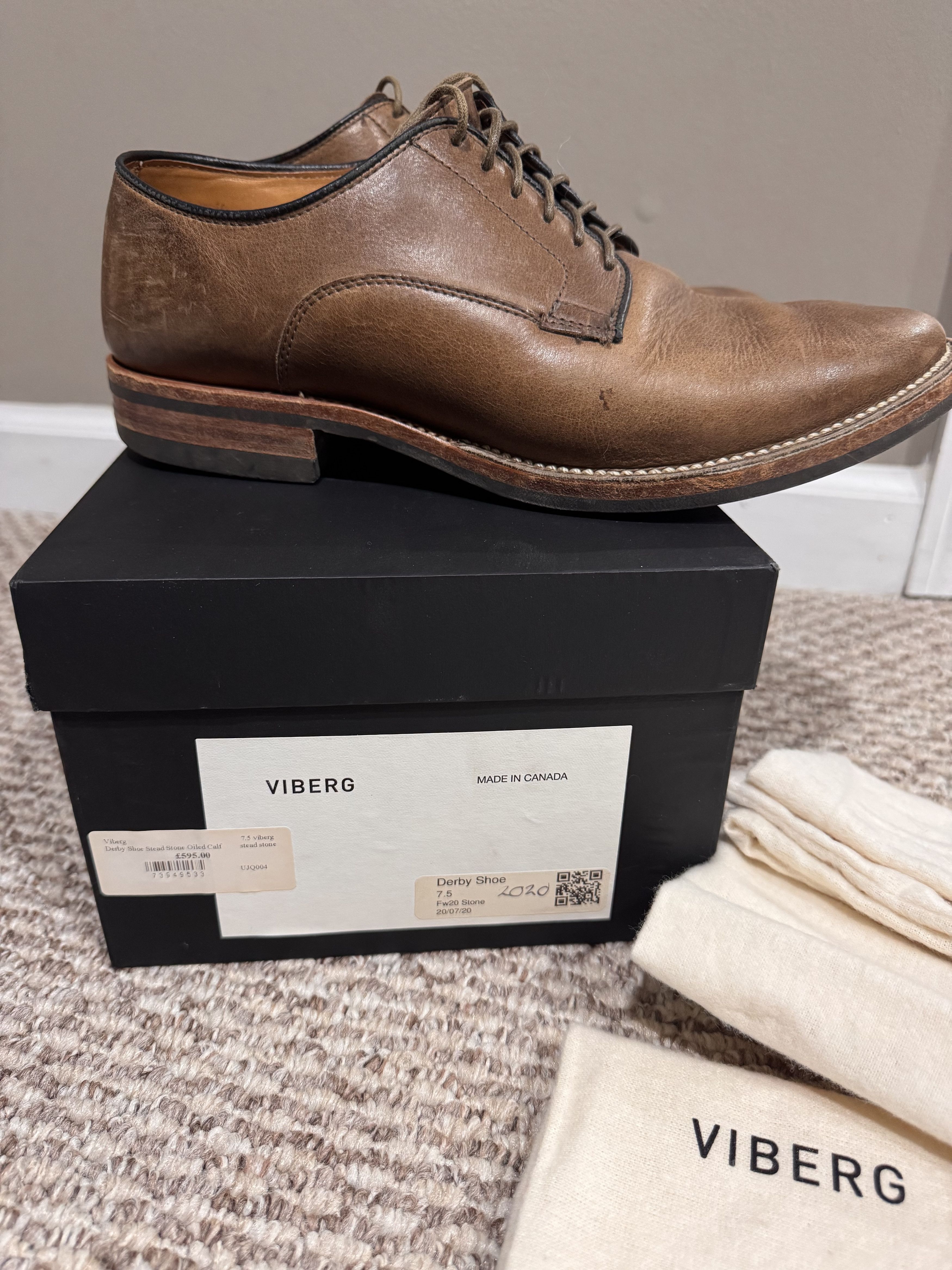 Viberg Derby Shoe Stone Oiled Calf Size US 7.5 / EU 40-41 - 2 Thumbnail