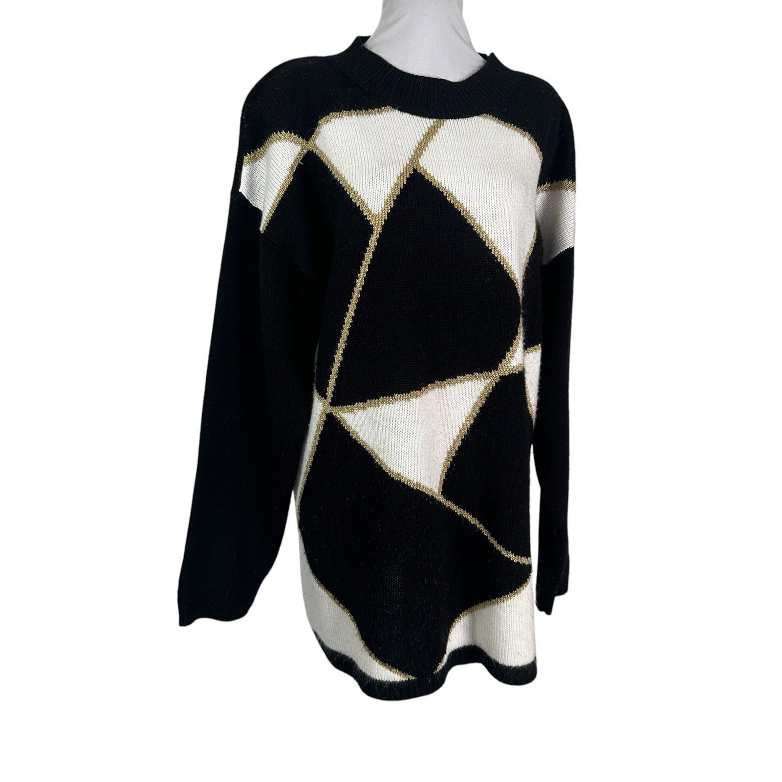 Vintage Vintage 1980s Black White Gold Geometric Sweater 18 XL Size US XL / EU 56 / 4 - 1 Thumbnail