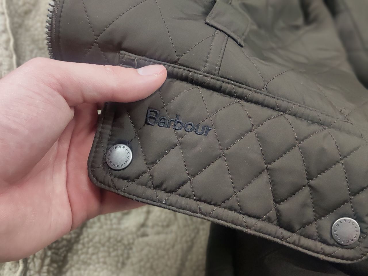 Barbour League Quilted Pocket Hooded Sherpa Green Jacket
