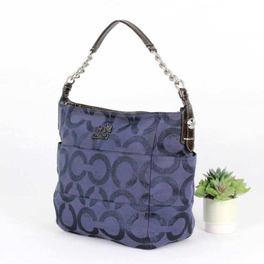 Coach Coach Navy Blue Glitter Signature Canvas Shoulder Bag Size ONE SIZE - 2 Thumbnail