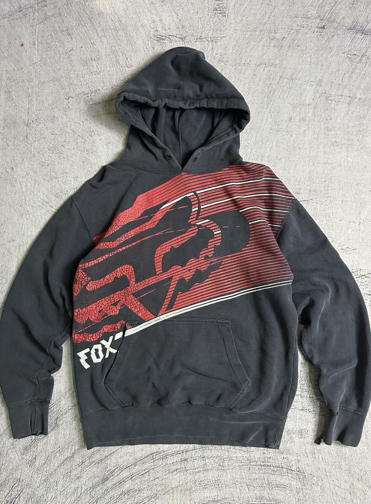 Fox Racing × Vintage Vintage Fox Racing Big Logo Pullover Hoodie Thrashed Size US L / EU 52-54 / 3 - 1 Thumbnail
