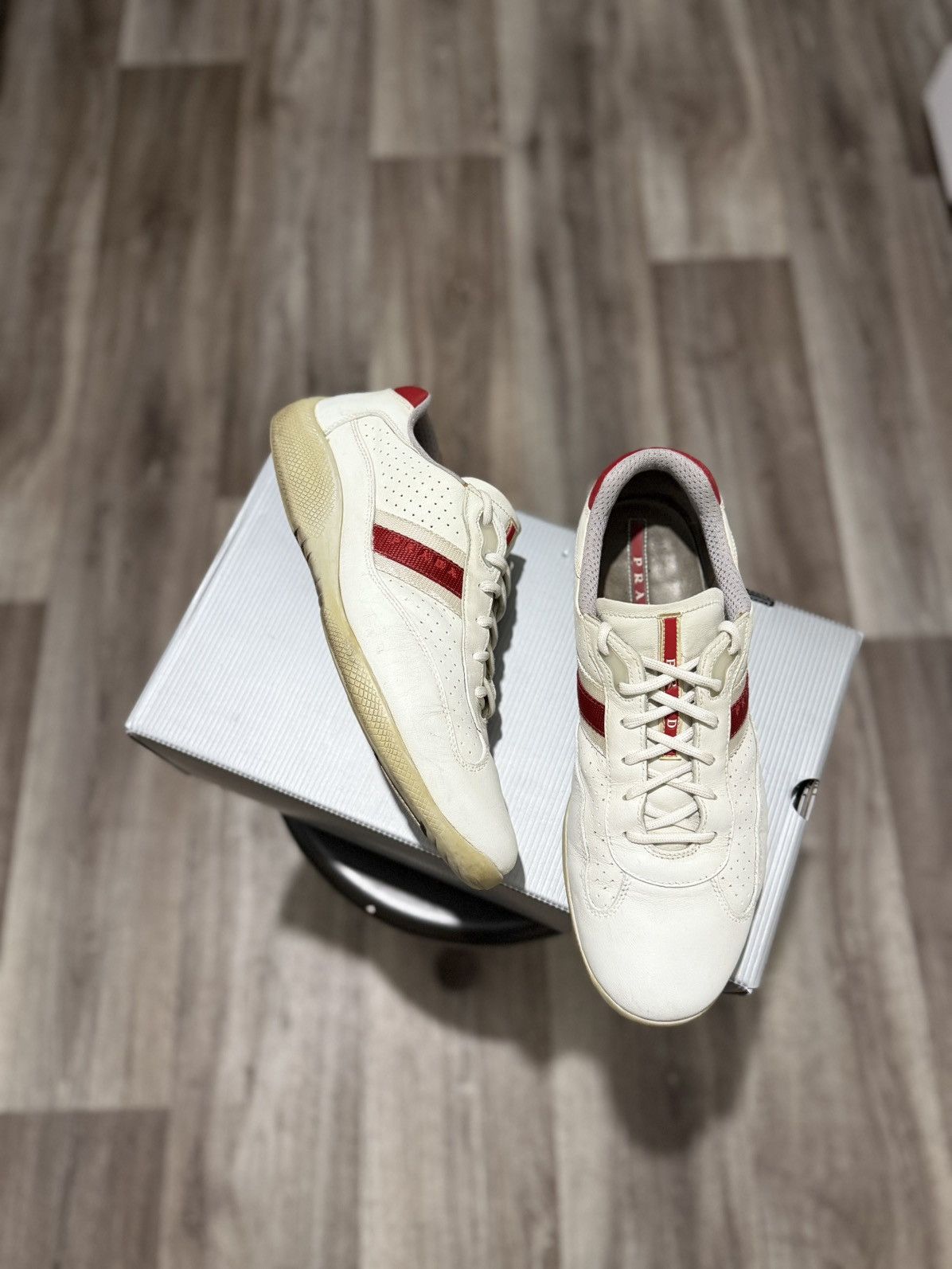 Prada PRADA AMERICAS CUP LEATHER SNEAKERS MEN’S SHOES WHITE 4E1298 Size US 9 / EU 42 - 4 Thumbnail
