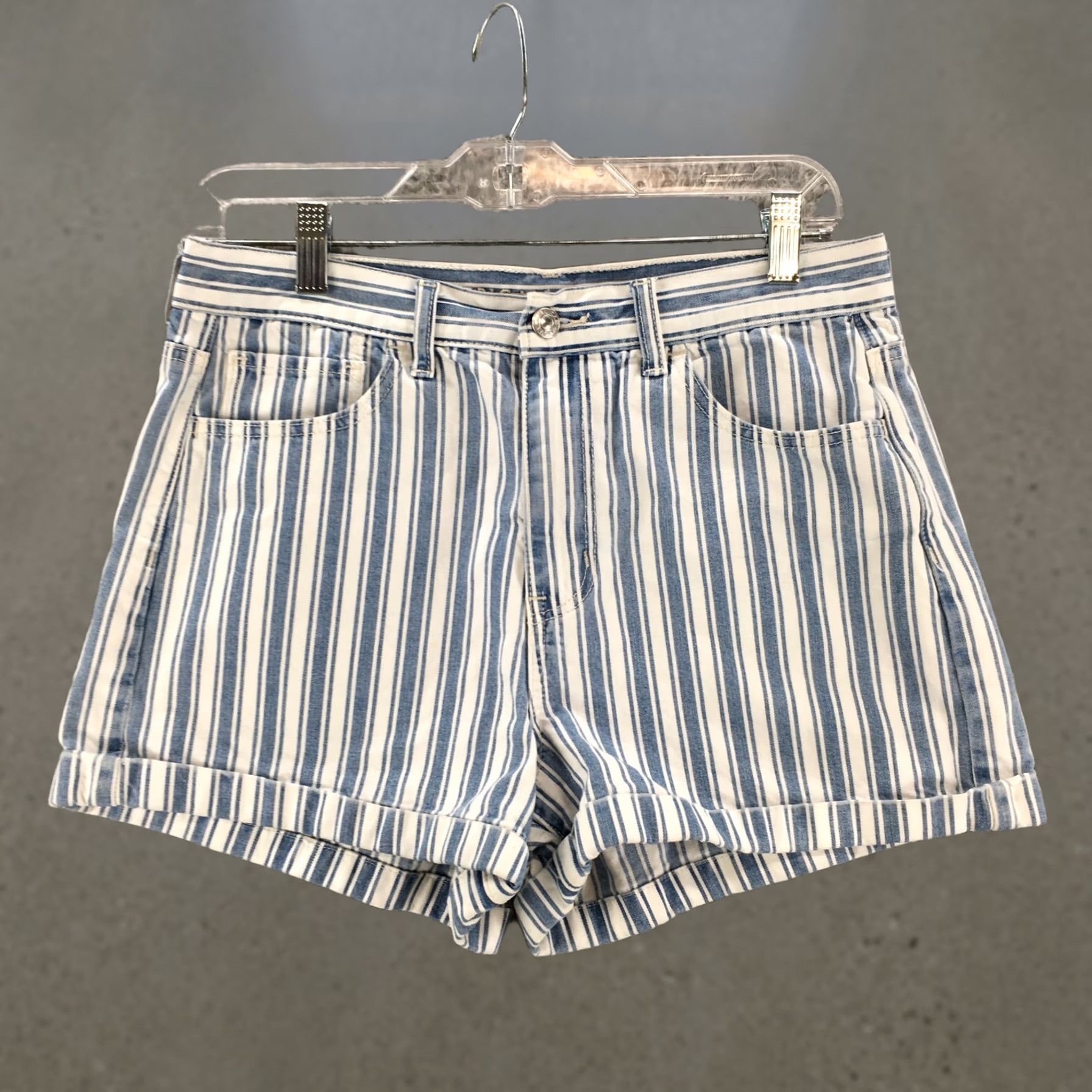 American Eagle Outfitters American Eagle Outfitters Shorts Womens 8 Blue White Plaid High Rise Zip Fly Cuffed Cut-Off Denim 5-Pocket Classic Casual Size 30" / US 8 / IT 44 - 1 Thumbnail