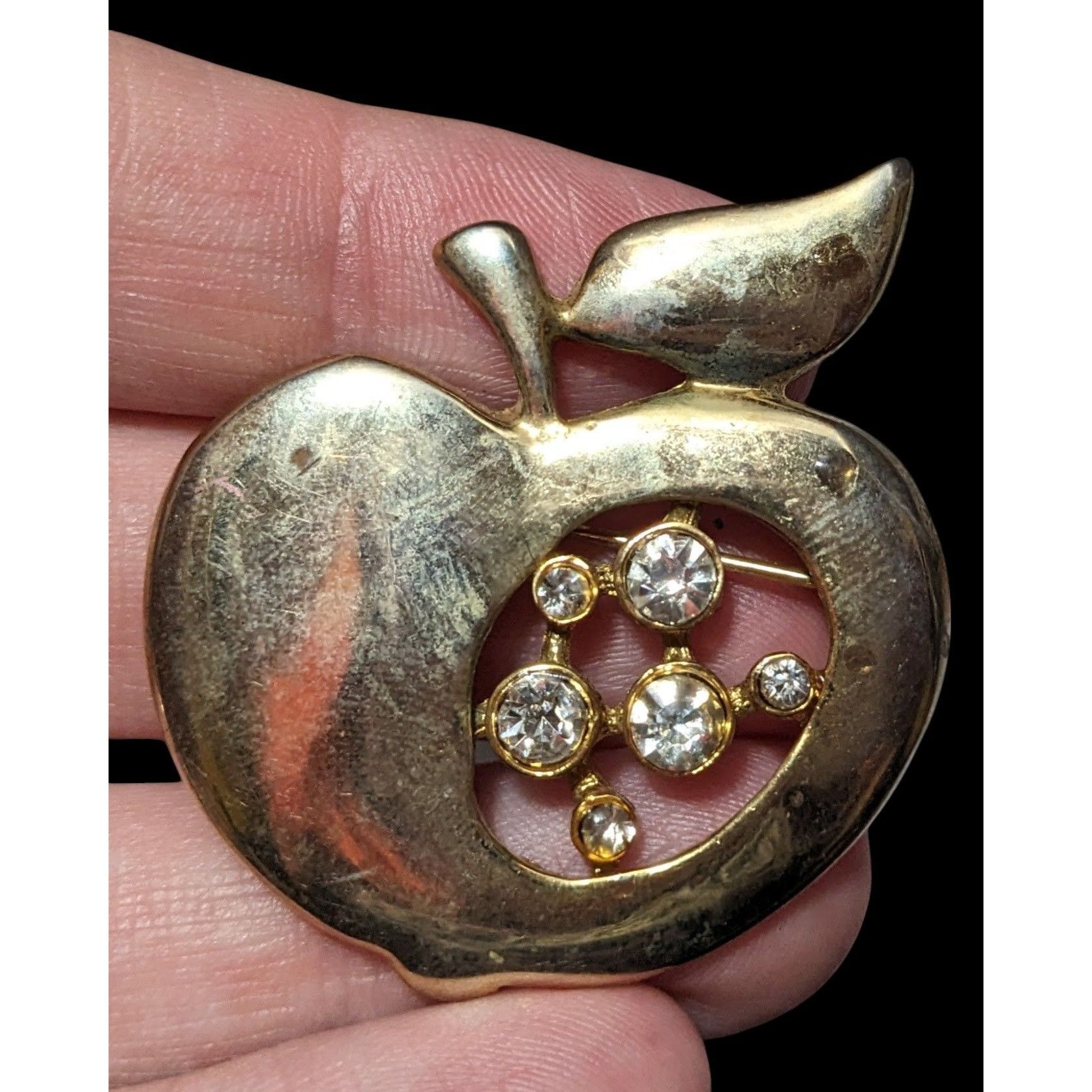 Other Vintage Gold Tone Apple Rhinestone Accented Brooch Size ONE SIZE - 7 Thumbnail