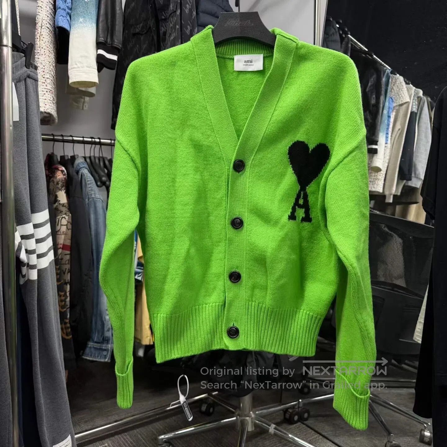 AMI AMI Avocado Green Lambswool Knit Cardigan| Size M / US 6-8 / IT 42-44 - 1 Thumbnail