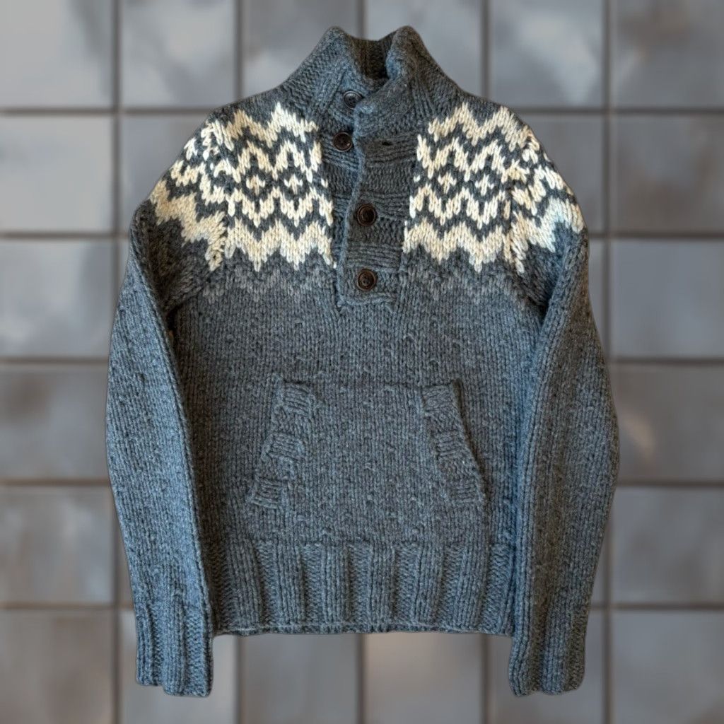 Abercrombie & Fitch VINTAGE Abercrombie & Fitch Sweater Medium Gray Fair Isle Nordic Wool Pullover Size US M / EU 48-50 / 2 - 1 Thumbnail