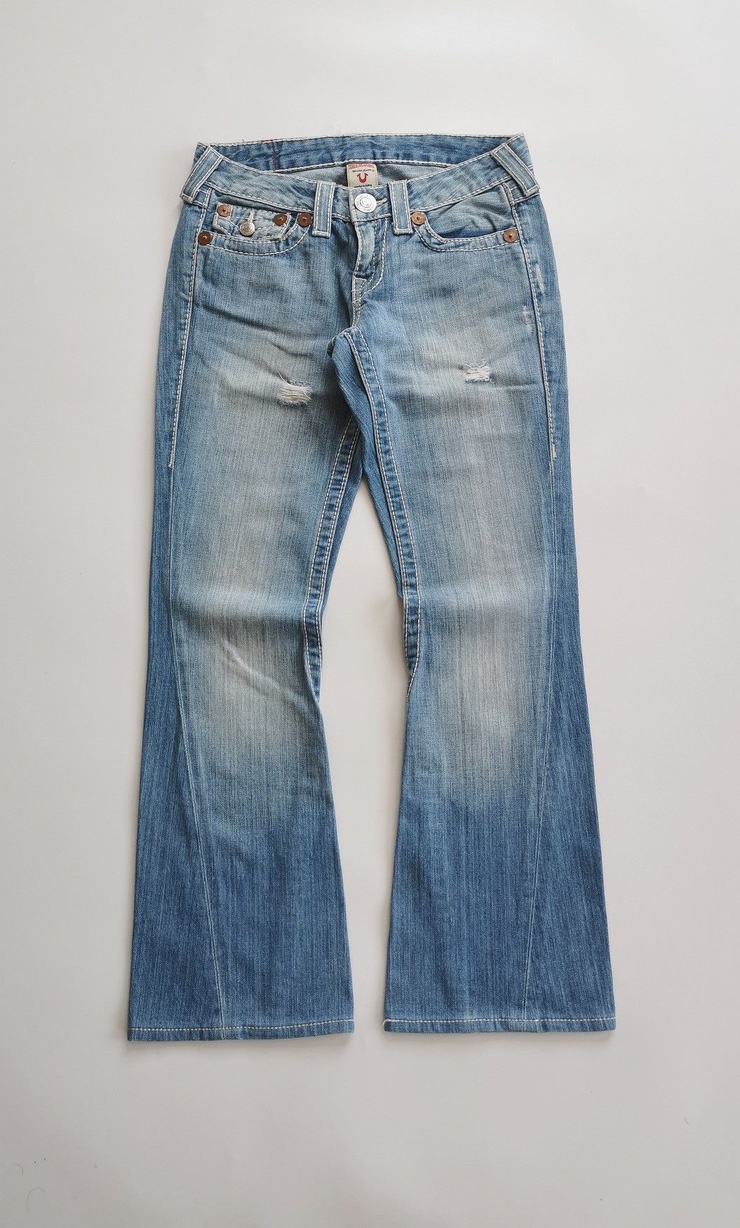 True Religion True Religion Bootcut Joey Big T Distressed Jeans Size 27" / US 4 / IT 40 - 1 Thumbnail