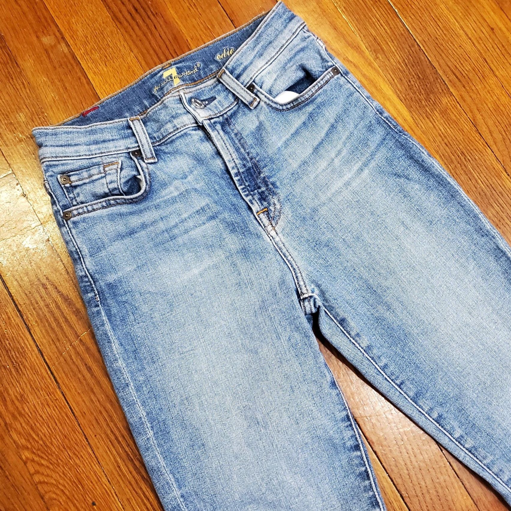 7 For All Mankind 7 For All Mankind Edie Jeans Womens 25 Blue Mid Rise Skinny Frayed Hem Crop Jeans Size 42" / US 20 - 6 Thumbnail