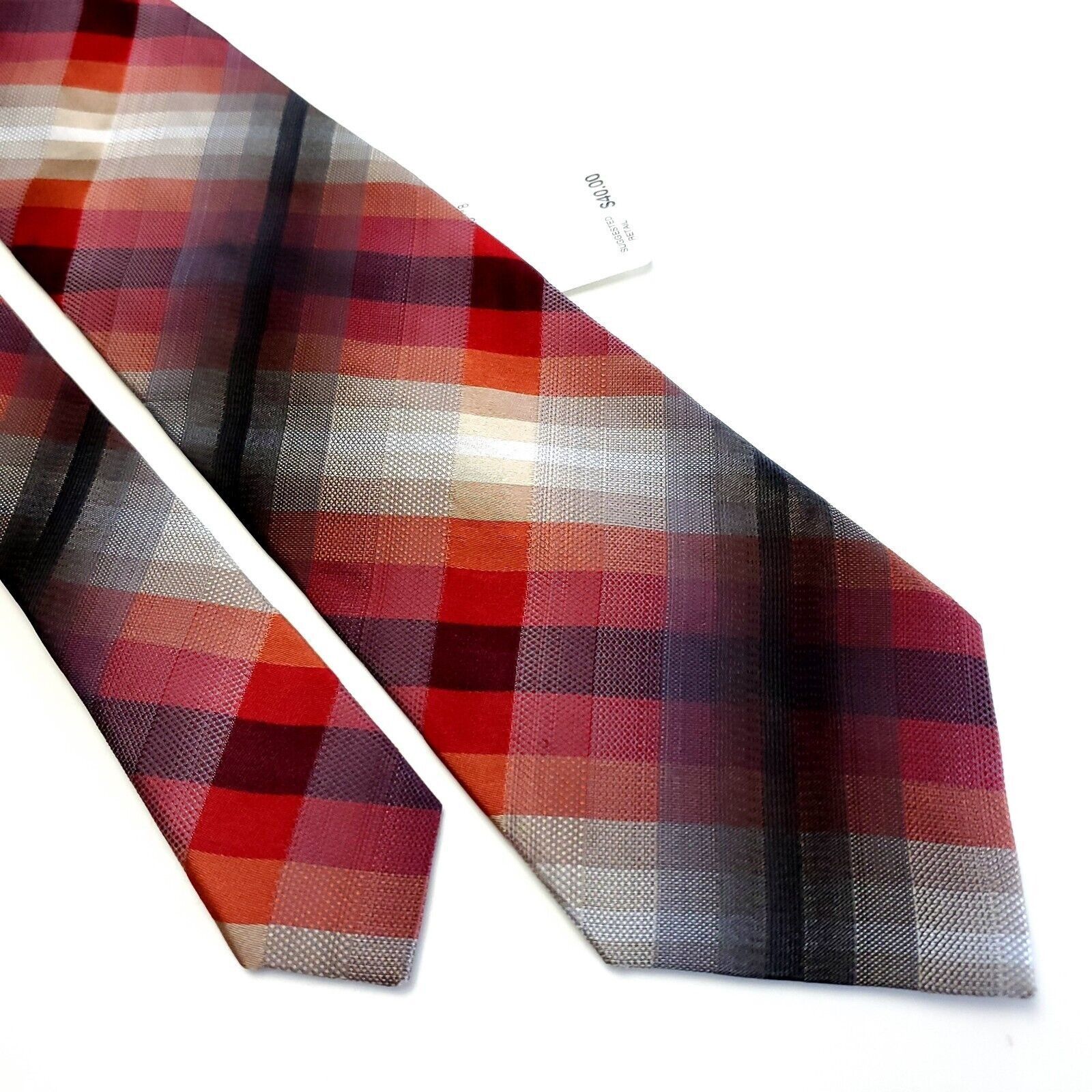 Van Heusen NEW Van Heusen Red Gray Gradient Plaid Woven Silk Tie Size ONE SIZE - 1 Thumbnail