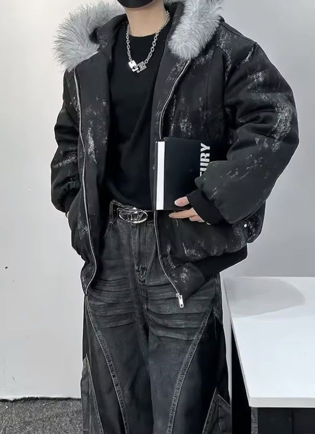 Japanese Brand Distressed Acid-Wash Bomber Jacket - Faux Fur Hood Size US M / EU 48-50 / 2 - 2 Thumbnail