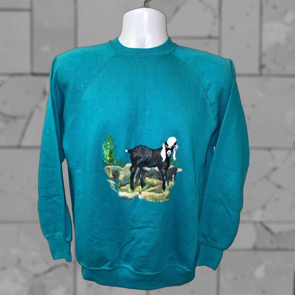 Altea VINTAGE Unbranded Teal Fleece Lined HANDPAINTED Crewneck Sweater Adult Medium USA Men Size US M / EU 48-50 / 2 - 1 Thumbnail