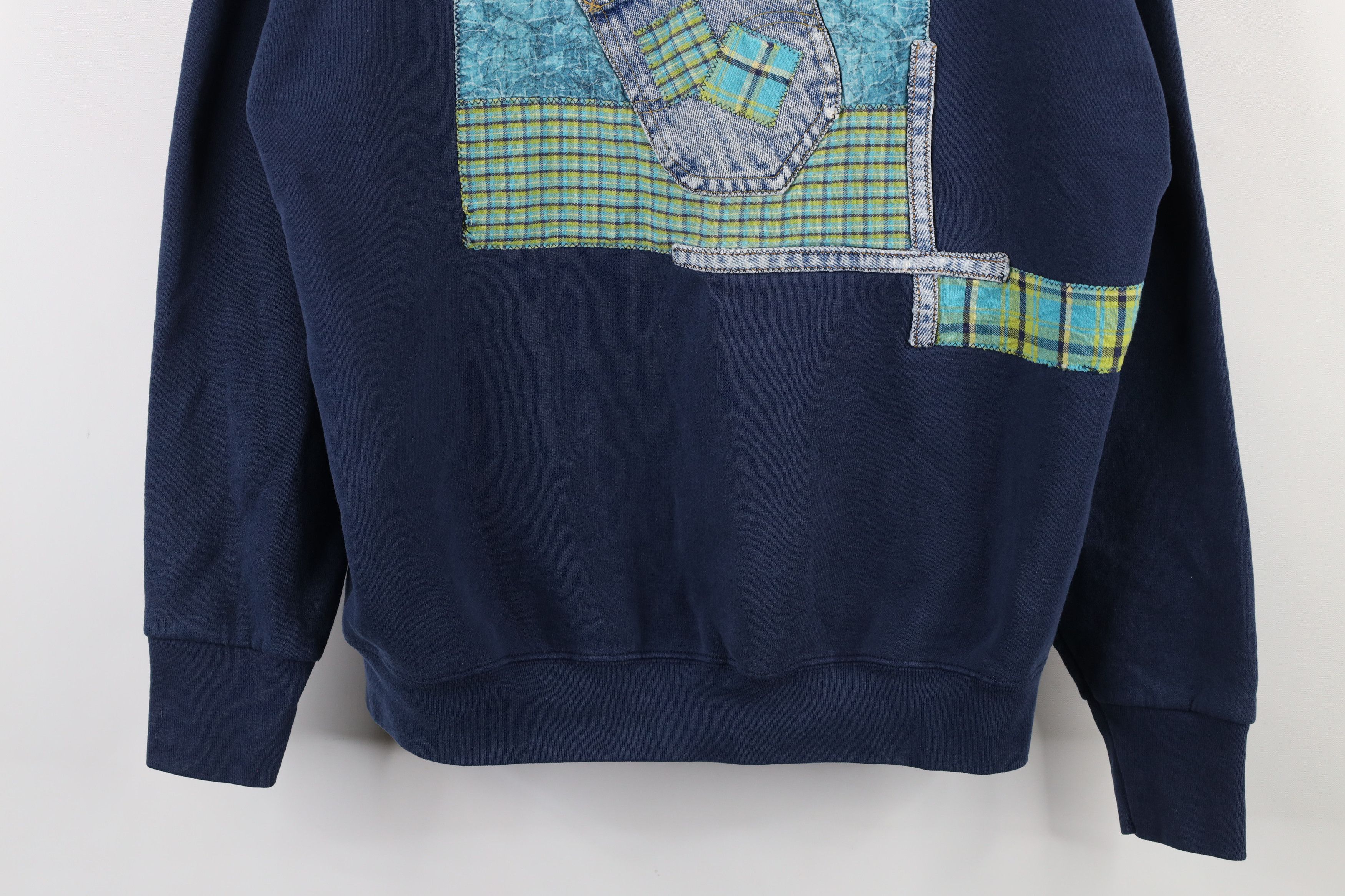 Vintage Vintage 90s Streetwear Patchwork Jean Pocket Sweatshirt Size L / US 10 / IT 46 - 3 Thumbnail