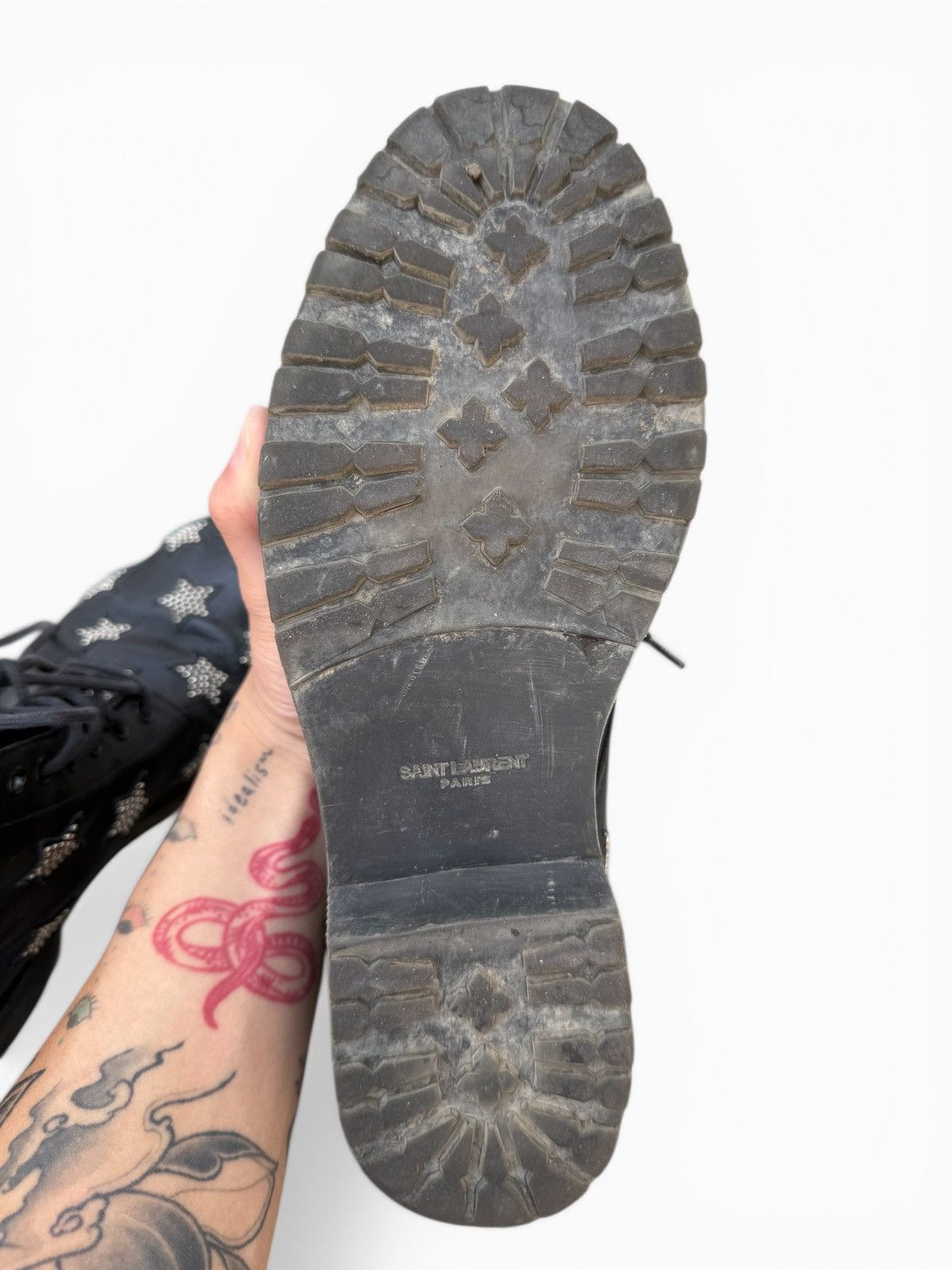 Saint Laurent Paris Studded Star Combat Boots in Black Leather Size US 8 / EU 41 - 5 Thumbnail