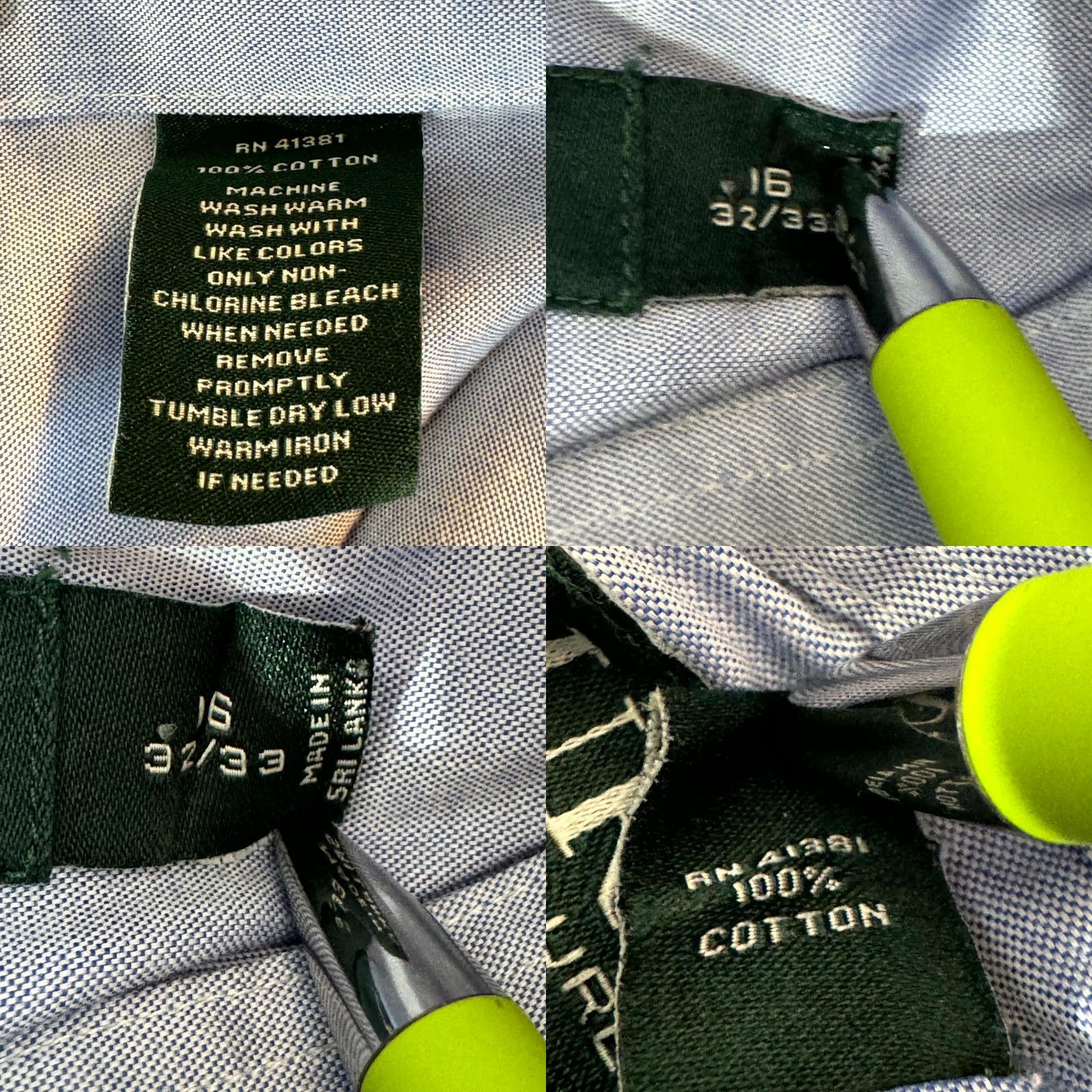 Ralph Lauren Lauren Ralph Lauren Dress Shirt Men 16 32/33 Blue Cotton Button-Down Shirt, Long Sleeve, Classic Fit Size 42R - 9 Thumbnail