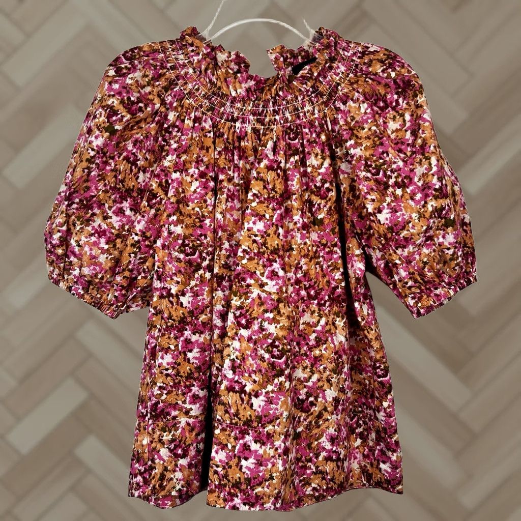 J.Crew J.CREW Blouse Women M Pink Floral Ruffle Balloon Sleeve Round Neck Pullover Casual Workwear Size M / US 6-8 / IT 42-44 - 1 Thumbnail