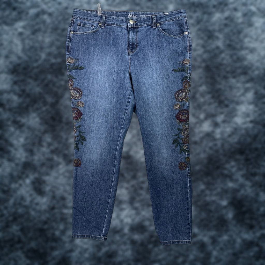 Vintage Style&co. Womens Jeans 16 Curvy Skinny Floral Embroidered Denim Stretch Bohemian Flower 5-Pocket Regular Size 16 Womens Jeans Blue Denim Size 38" / US 16 / IT 52 - 1 Thumbnail