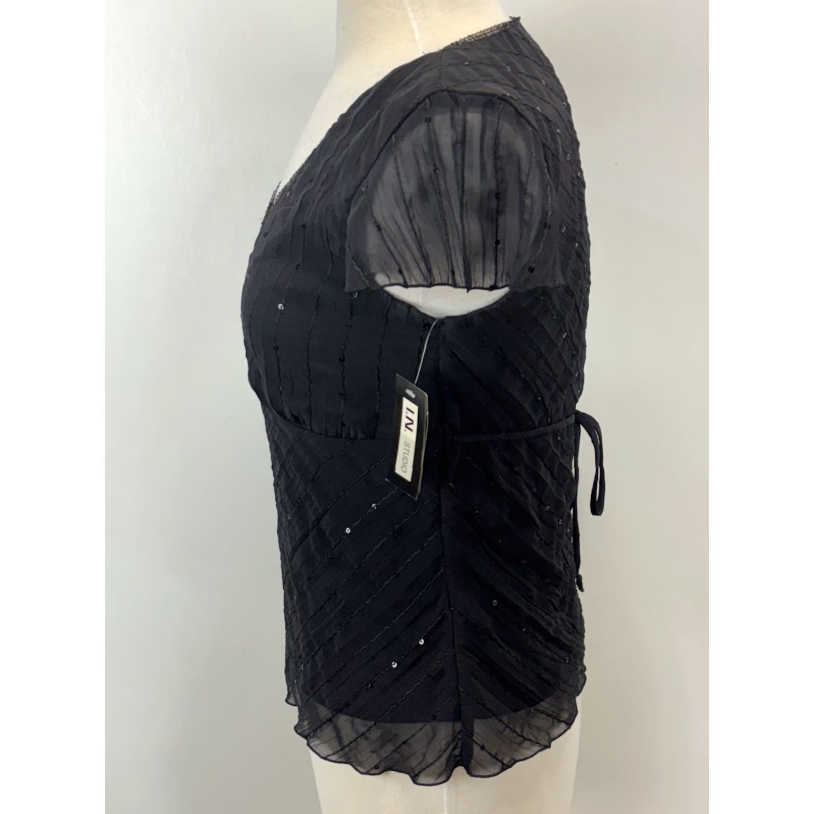 Vintage VINTAGE I.N. Studio Blouse Women Medium Black Sequin Goth Fairy Y2K Top Short Sleeve Adults Womens Size M / US 6-8 / IT 42-44 - 2 Thumbnail