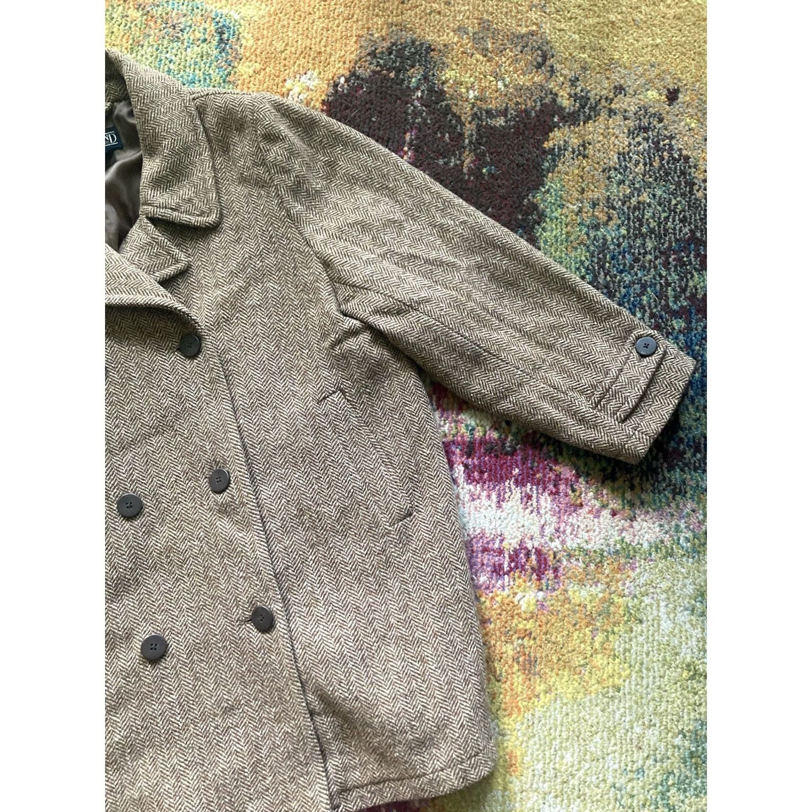 Lands' End Lands' End Womens XL Beige Herringbone Pea Coat Wool Blend Overcoat Size XL / US 12-14 / IT 48-50 - 3 Thumbnail