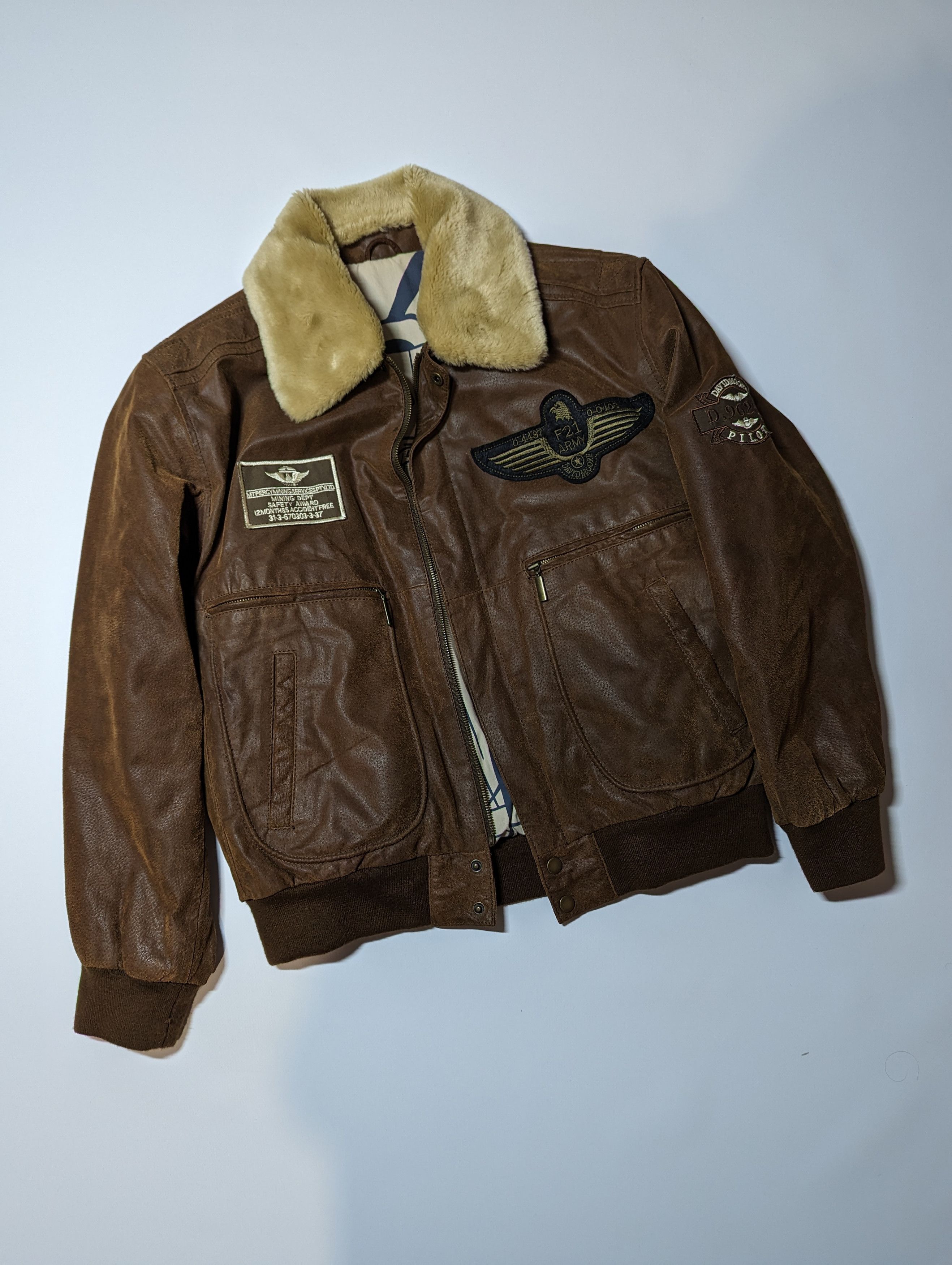 image of Bomber Jacket x Vintage David Moore Vintage Leather Bomber Men’S Jacket in Black Brown (Size Medium