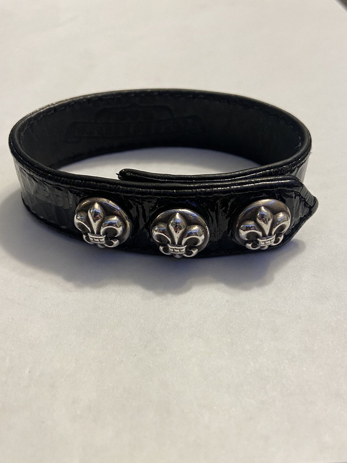 RARE Chrome Hearts Patent Leather Bracelet Fleur De Lis