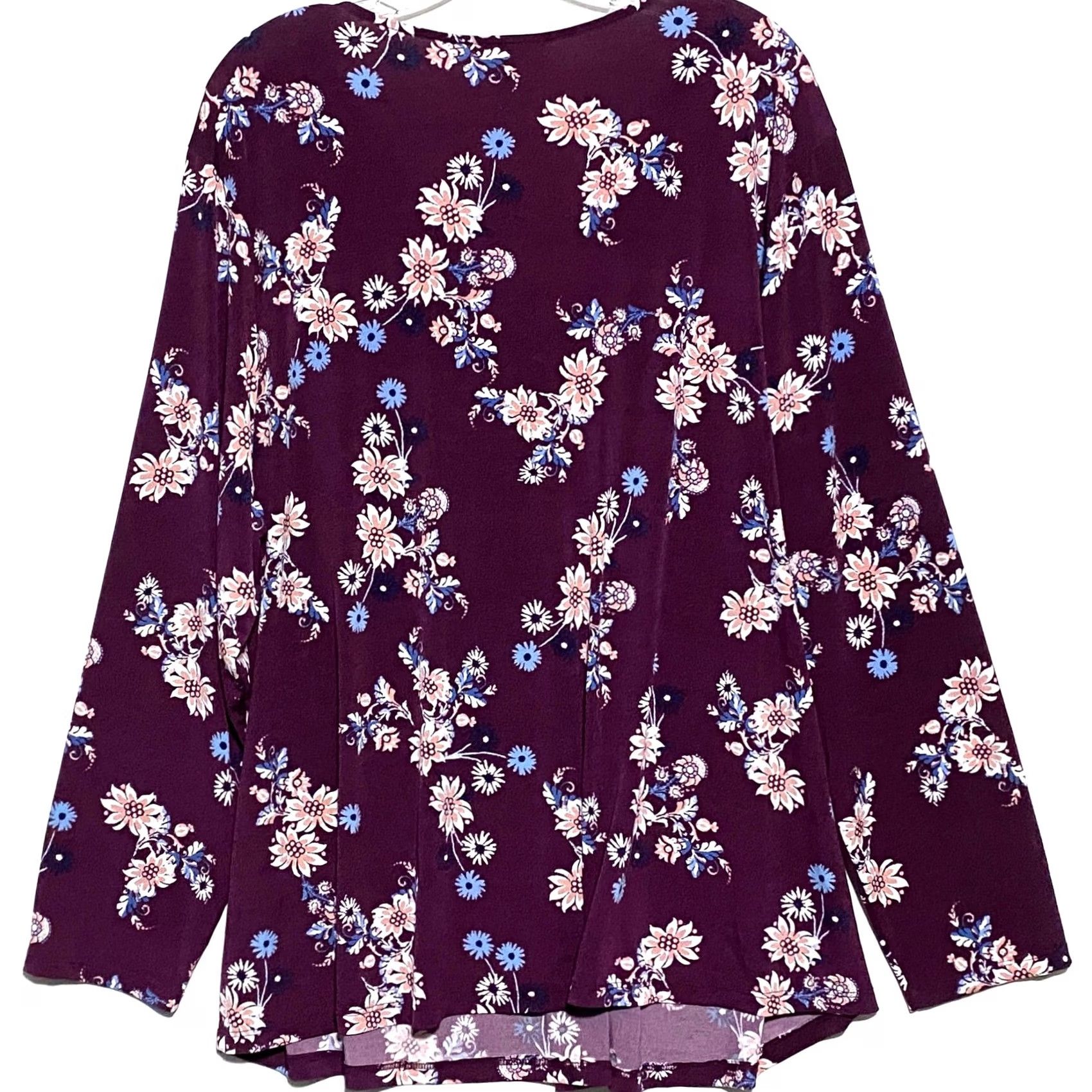 Vintage Style&co Floral Purple Pink Blouse Top Plus 3X Twist V Neck Boho Office Career Blouse Size XXL / US 16-18 / IT 52-54 - 3 Thumbnail