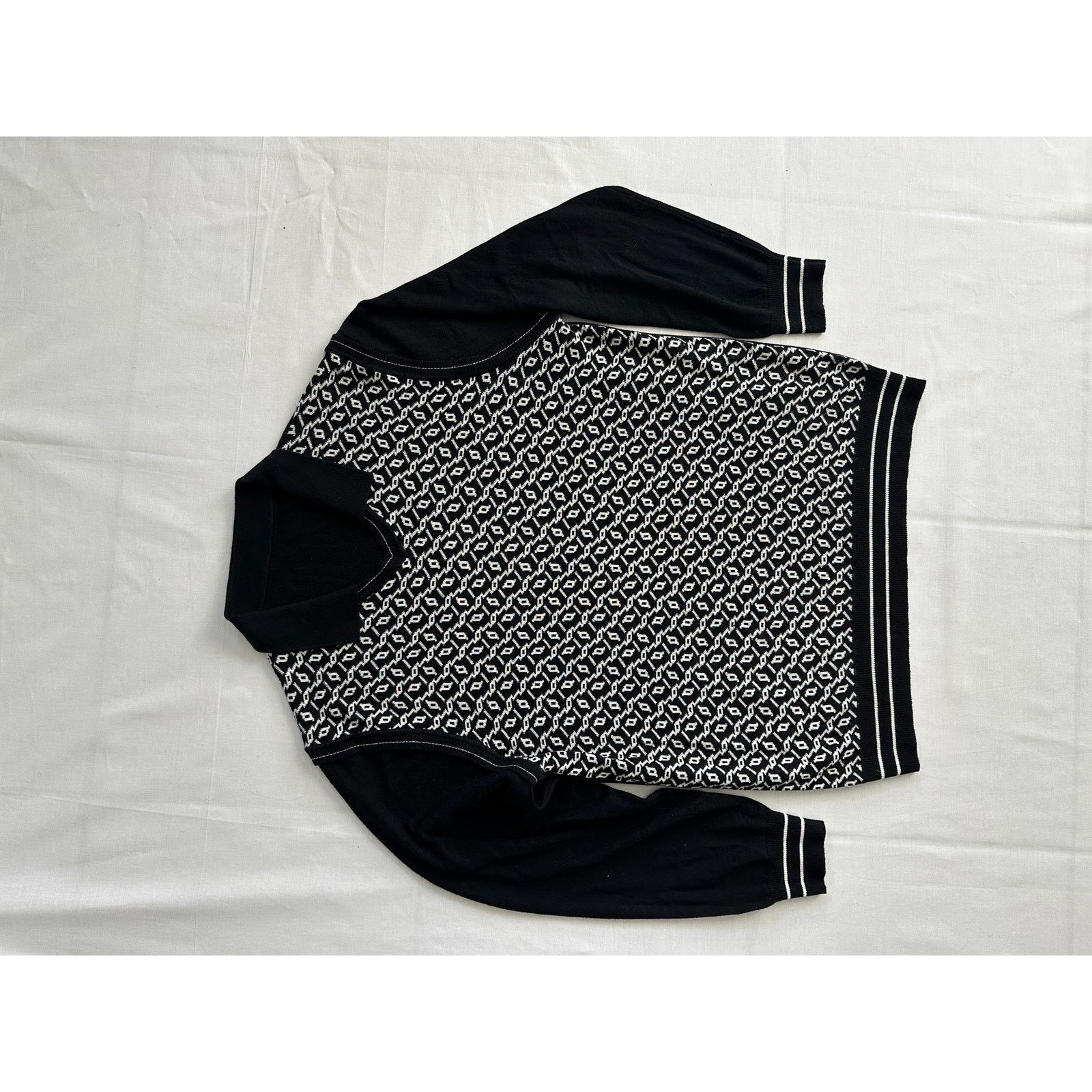 Men's Wearhouse Vintage Black & White Knit Long Sleeve Sweater with Collar Size US M / EU 48-50 / 2 - 1 Thumbnail