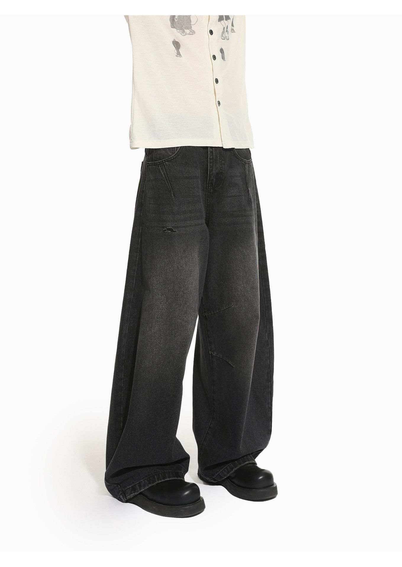 Jean Men's High-Street Vintage Washed Curved-Leg Jeans Size US 32 / EU 48 - 5 Thumbnail