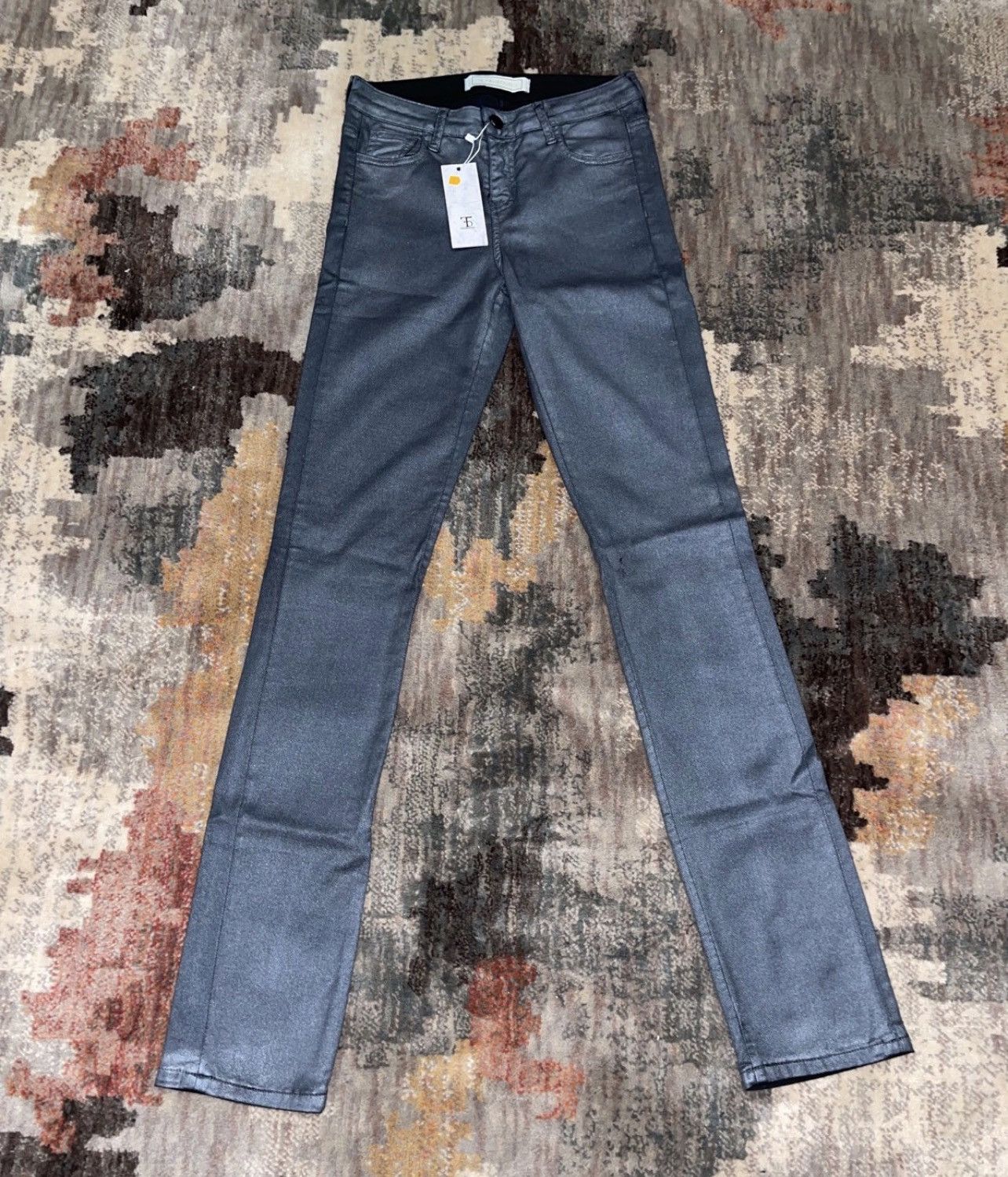 Other 75Faubourg gunmetal silver wax coated denim high waist jeans Size 26" / US 2 / IT 38 - 5 Thumbnail