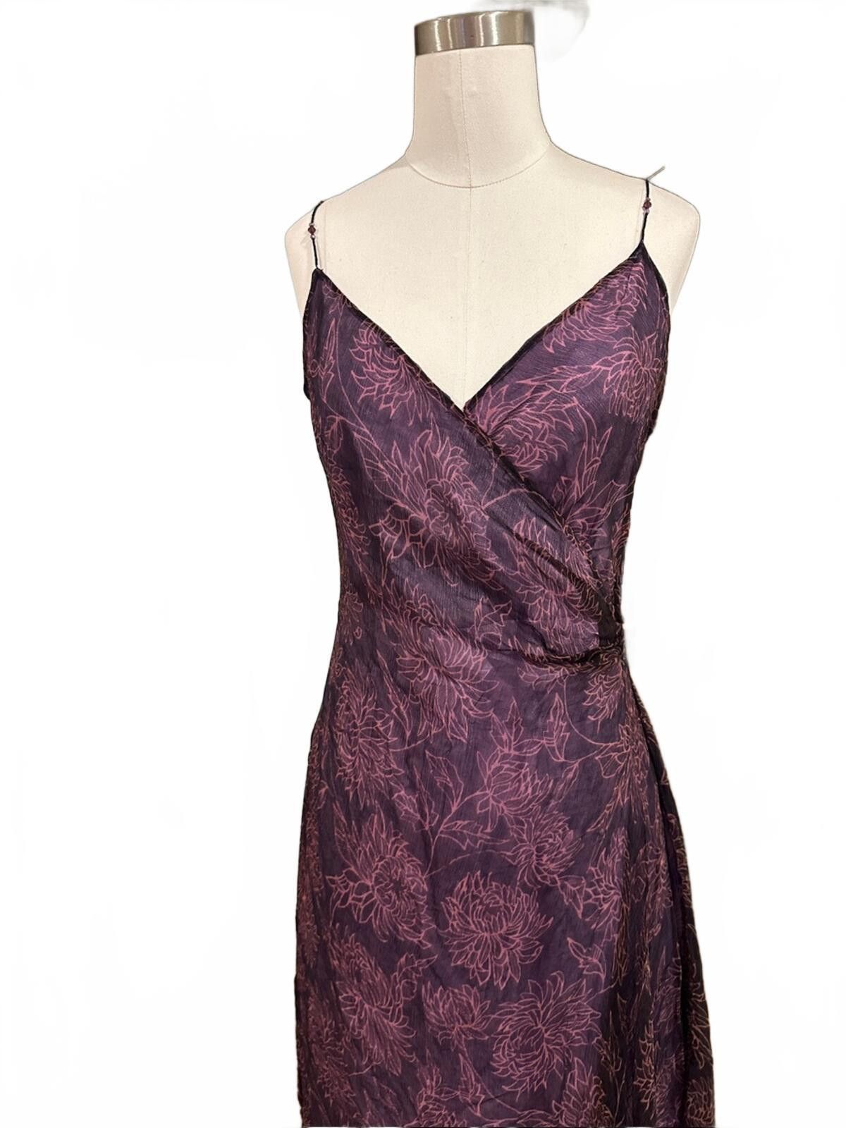 Other Y2K Vintage Purple Floral Asymmetric Beaded Strap Slip Dress Size M / US 6-8 / IT 42-44 - 3 Thumbnail