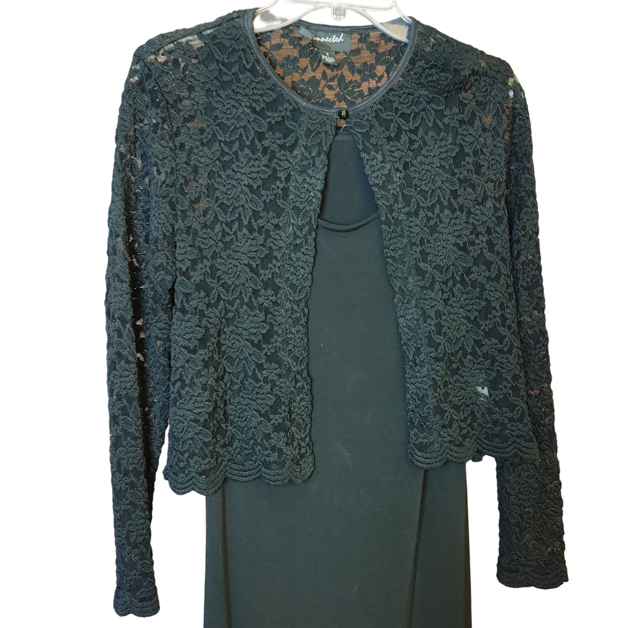 Vintage Connected 2-Piece Black Dress with Lace Shaw Size S Size S / US 4 / IT 40 - 2 Thumbnail