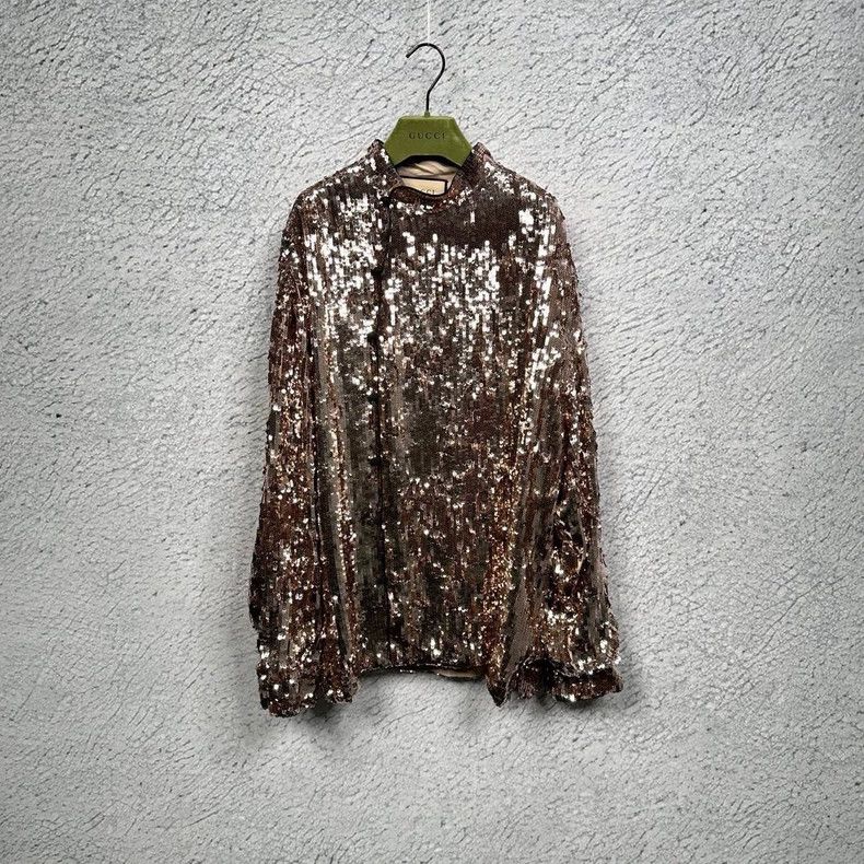 Gucci Gucci Sequin Rose Gold Mandarin Collar Jacket-dmc Size US M / EU 48-50 / 2 - 1 Thumbnail