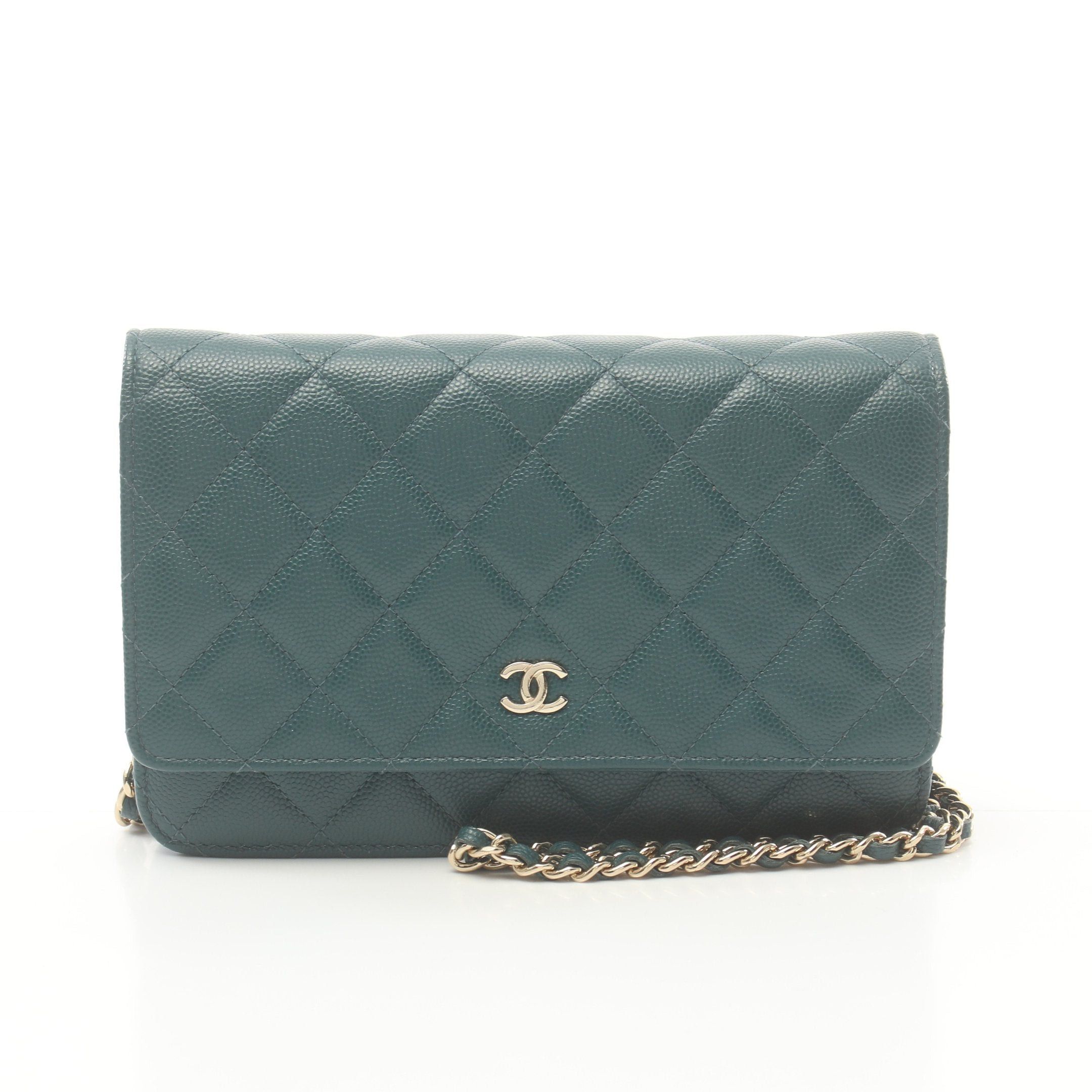 Chanel Chanel Matelasse Chain Wallet Caviar Skin Dark Green Gold Hardware Size ONE SIZE - 1 Thumbnail
