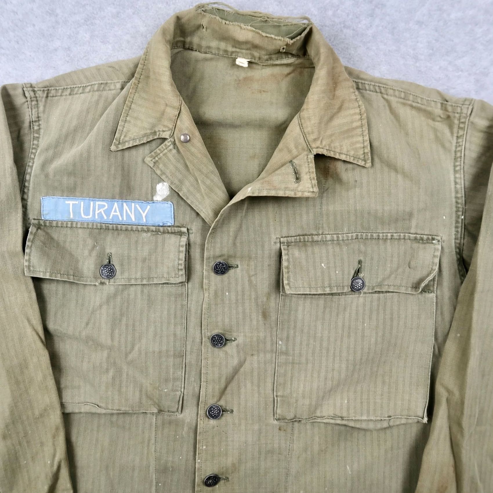 Vintage Vintage 40s WW2 HBT Utility Jacket P43 Sz M / L - Military Green Denim 13 Star Buttons - Fair Condition Size US L / EU 52-54 / 3 - 3 Thumbnail