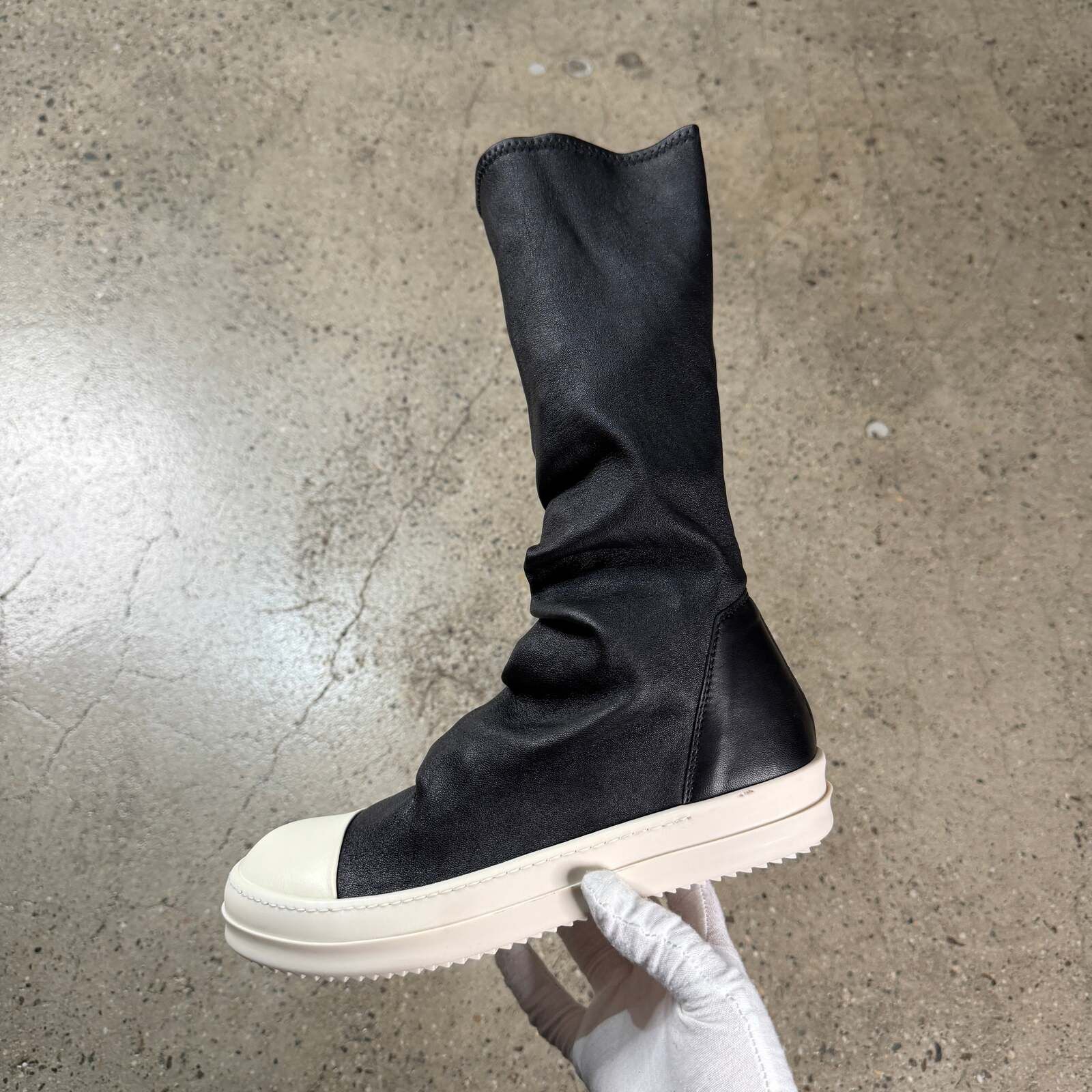 Rick Owens Leather Sock Ramones Sneakers in Black, Men's (Size 8)